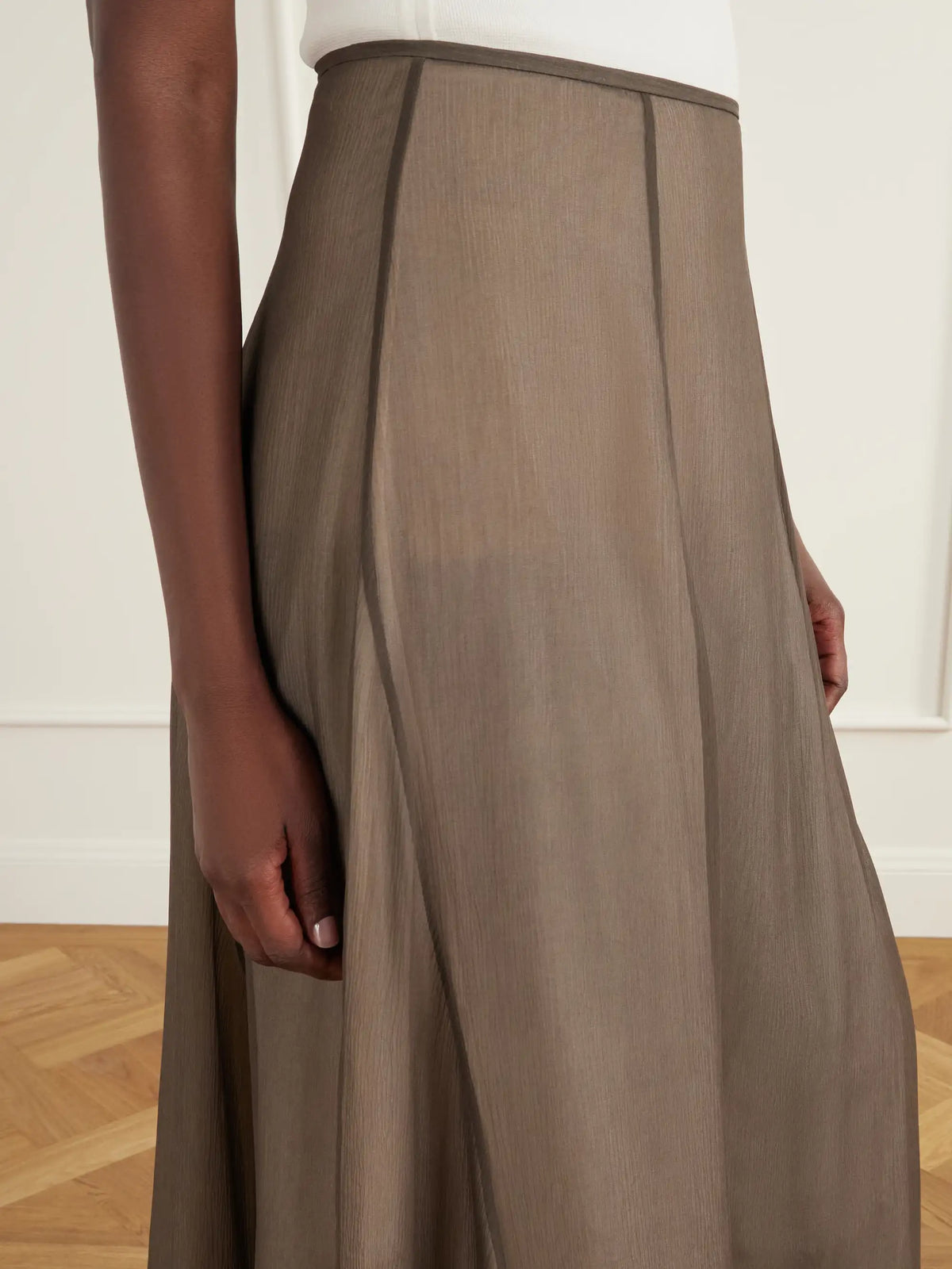 Ruohan Layered Paneled Silk-crepe De Chine Maxi Skirt