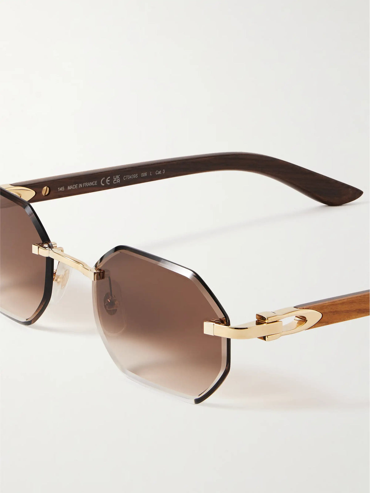 Octagon-frame Gold-tone And Wood Sunglasses
