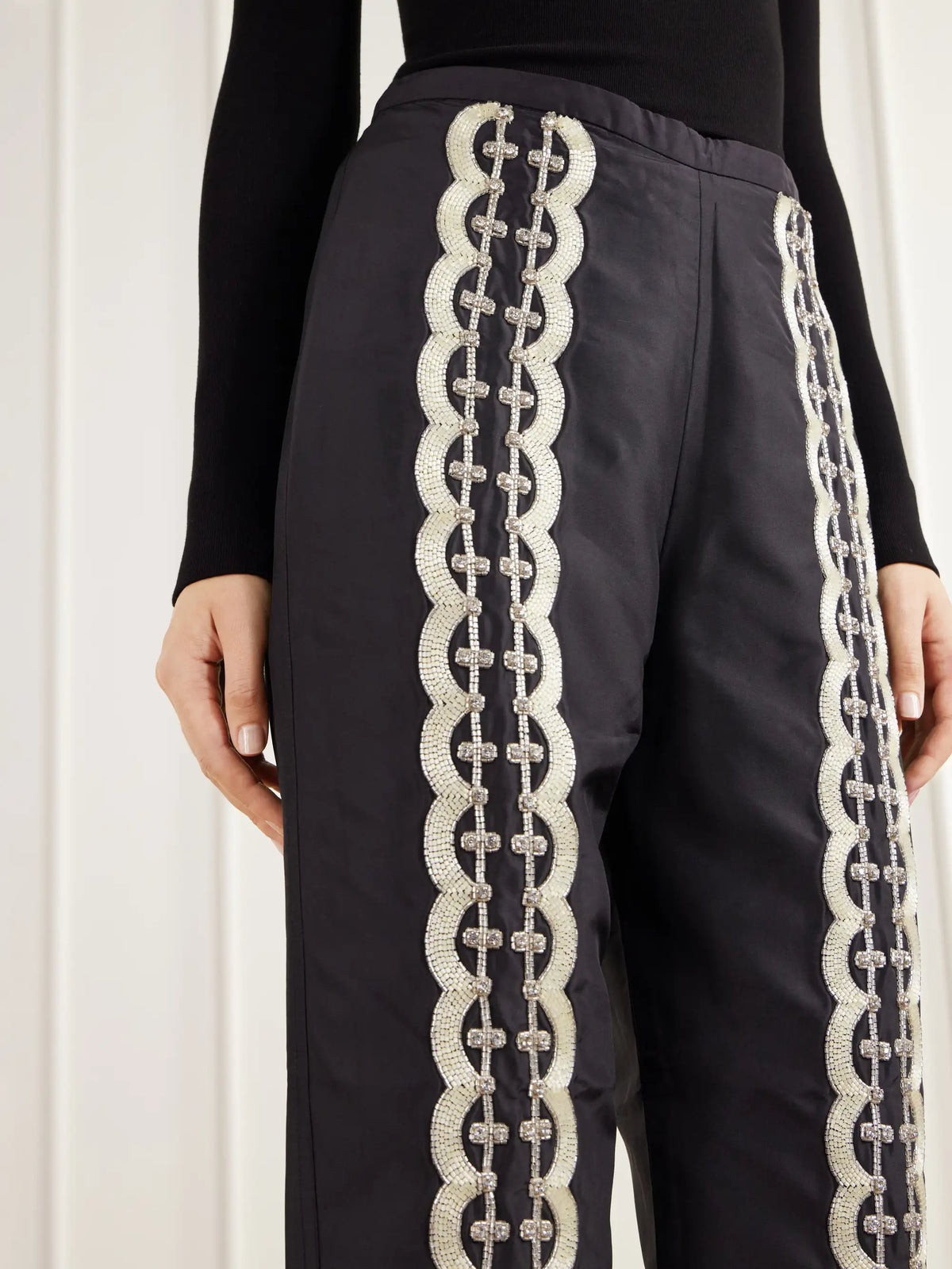 KALLMEYER Nadja Embellished Silk Satin Straight-leg Pants