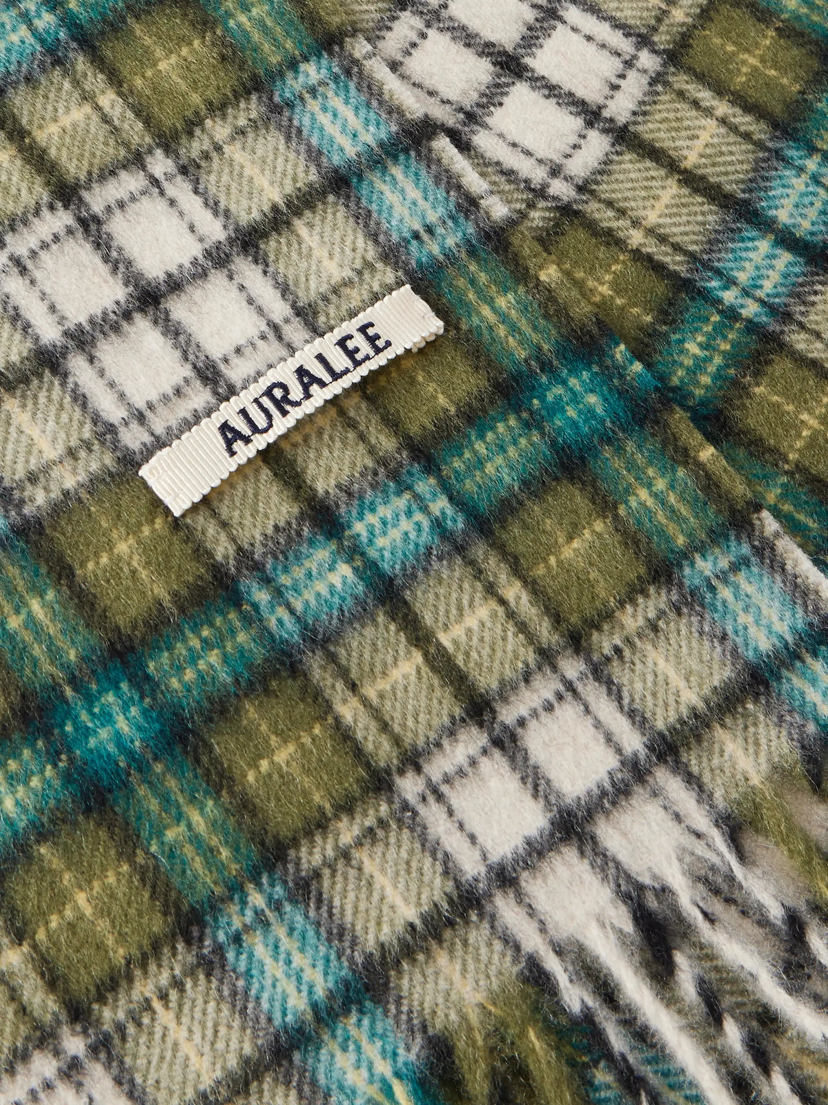 Auralee Fringed Checked Cashmere Scarf