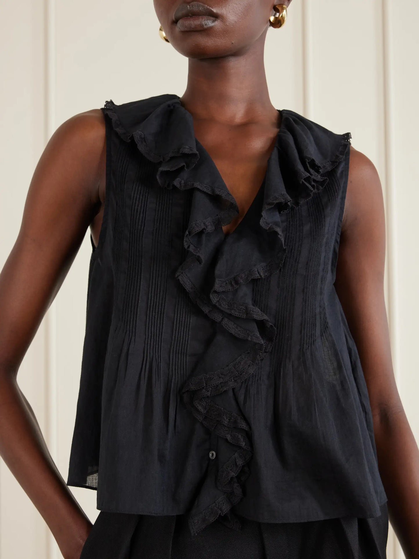 Hilda Ruffled Embroidered Organic Cotton Top