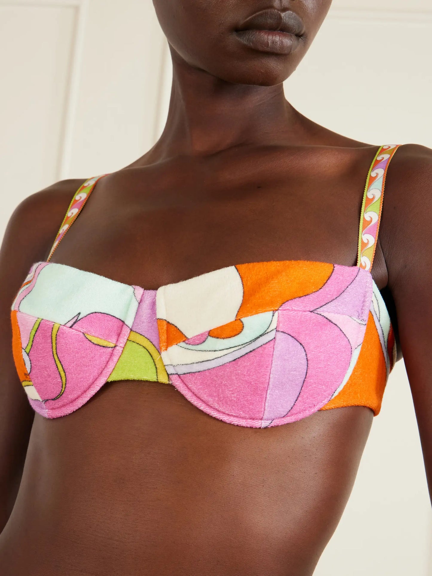 Printed Cotton-terry Bikini Top