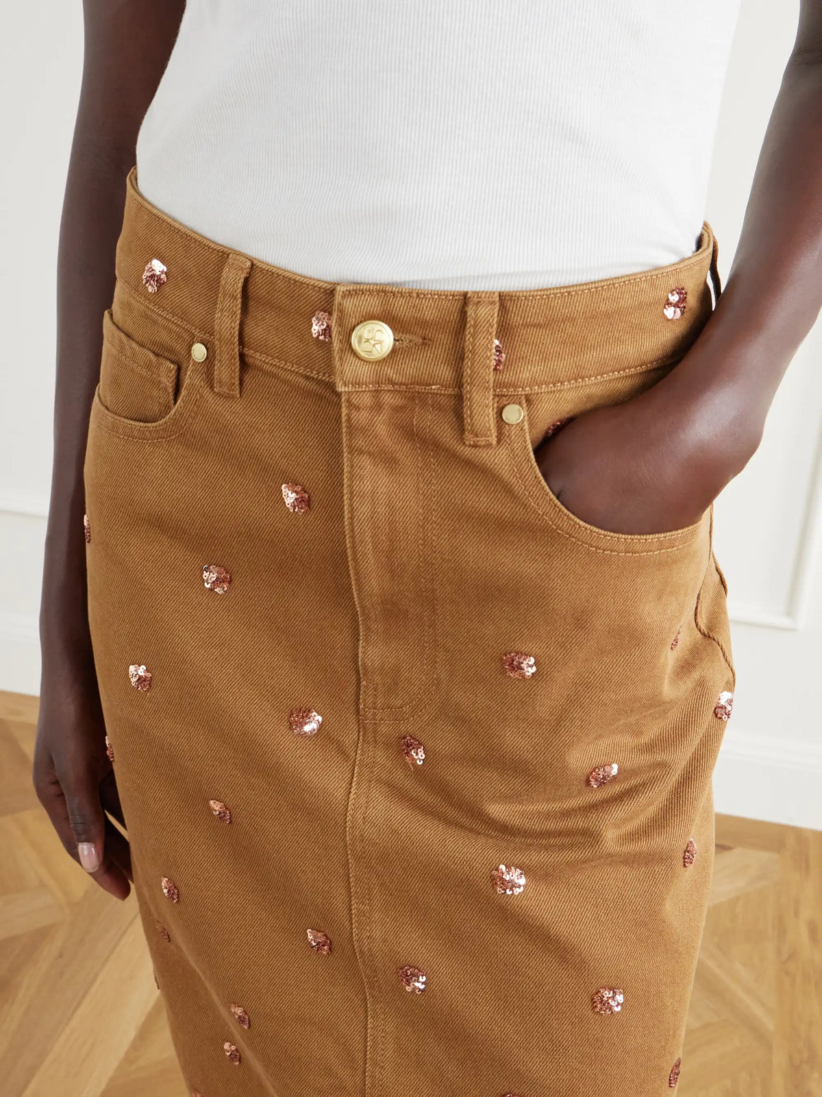 Ulla Johnson The Verona Sequin-embellished Denim Midi Skirt