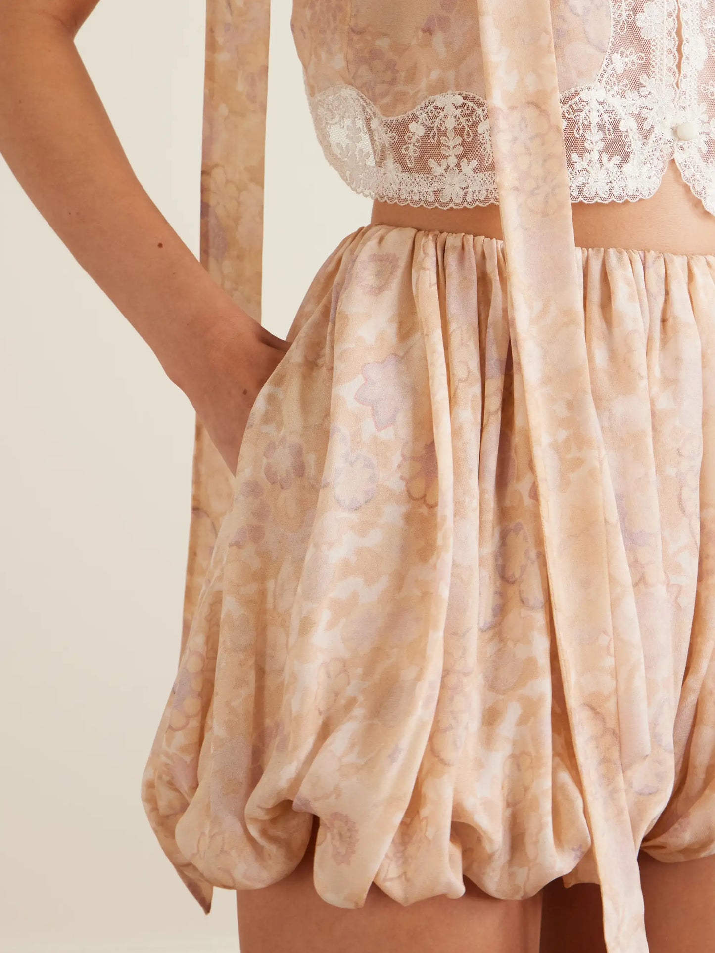 Pleated Floral-print Silk-charmeuse Shorts