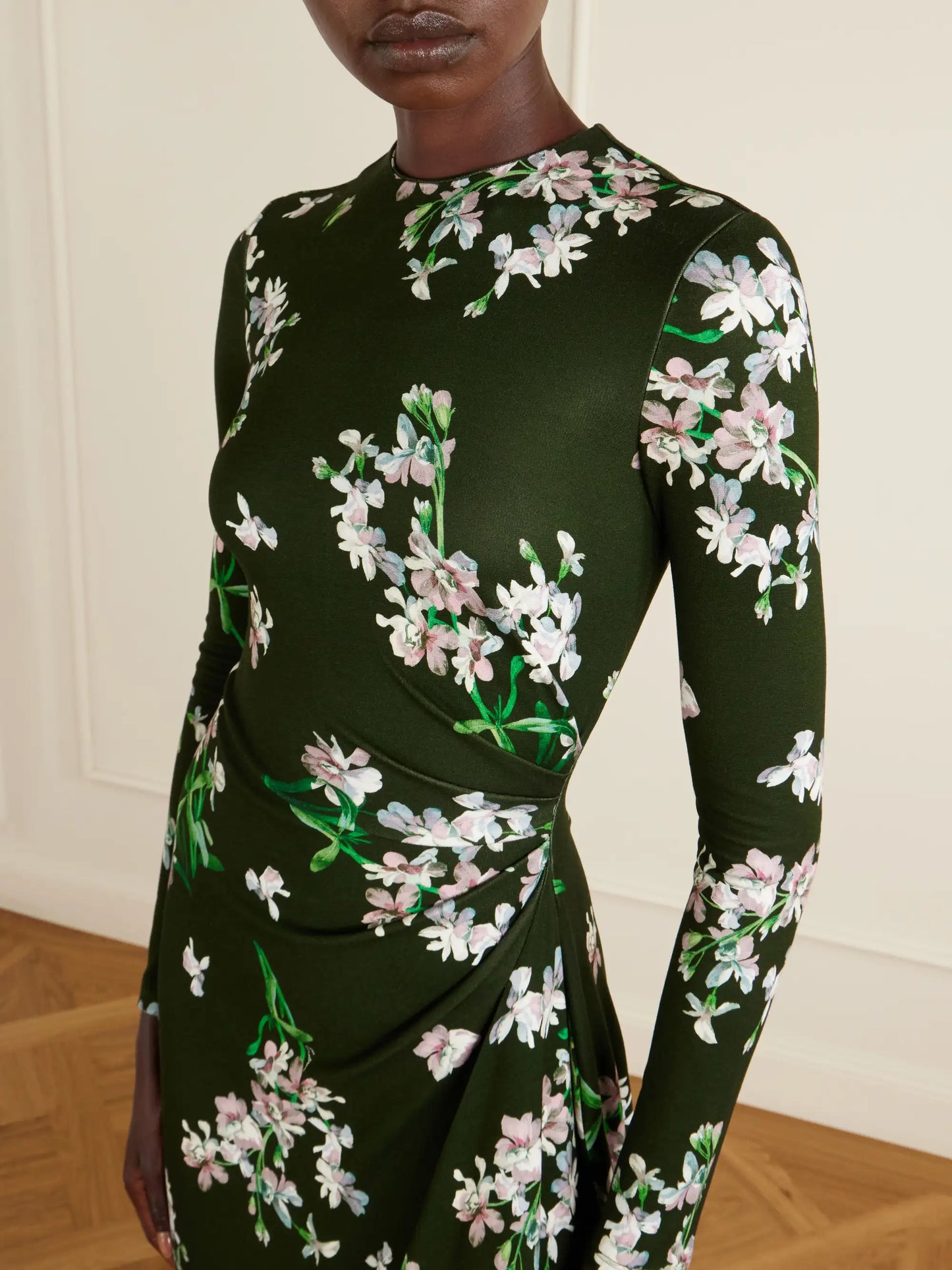 Gathered Floral-print Jersey Midi Dress