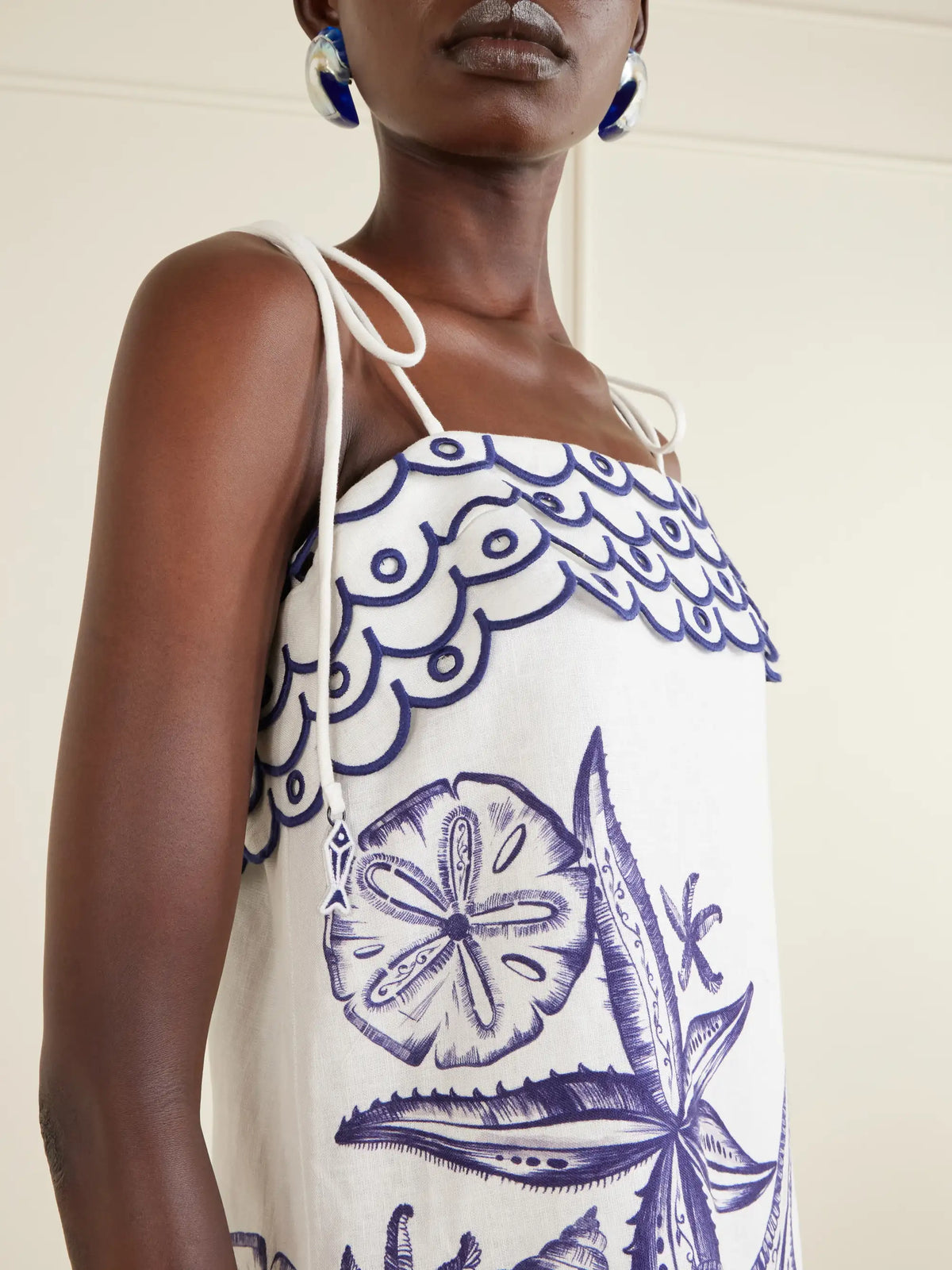 Farm Rio Coast Stars Printed Linen Midi Dress