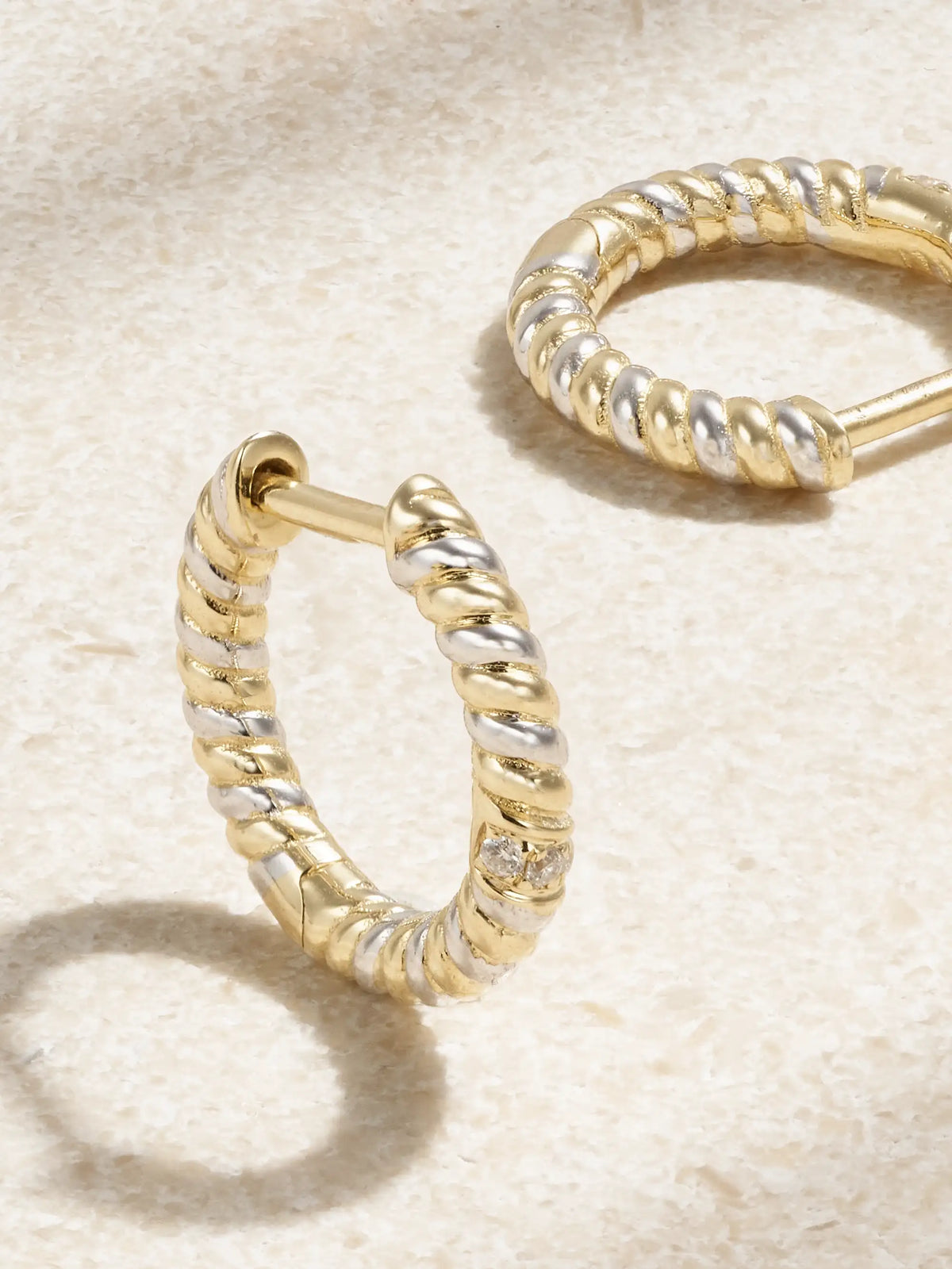 9-karat Yellow And White Gold Diamond Hoop Earrings