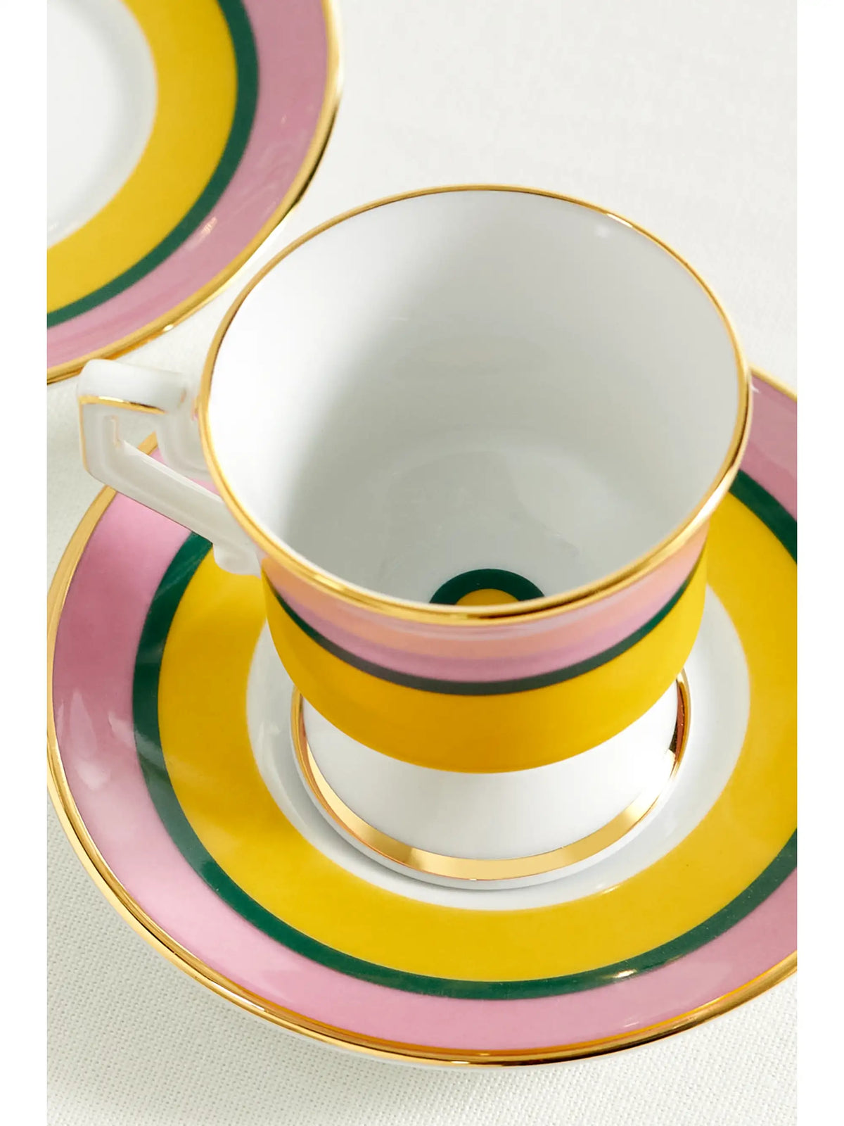 Set Of Two Gold-plated Porcelain Espresso Cups And Saucers