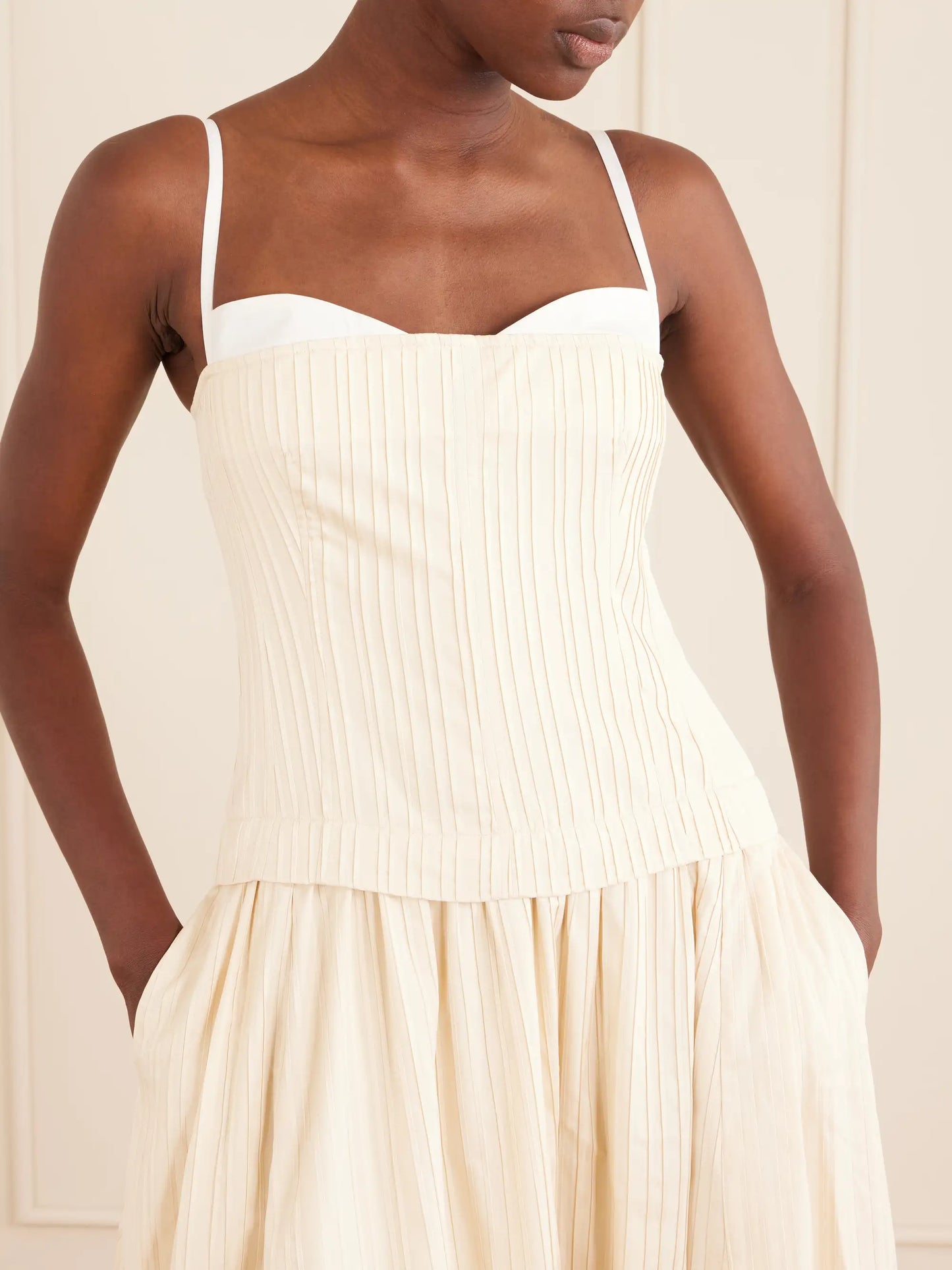 Quinlin Striped Satin Bustier Midi Dress