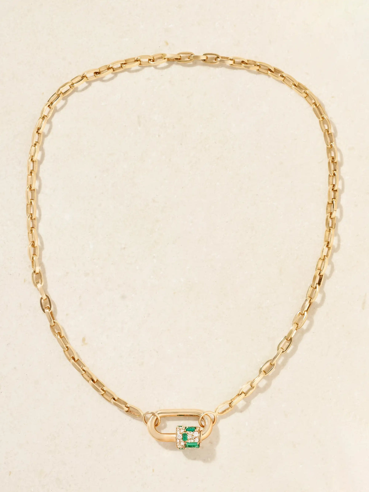 Lock 14-karat Gold, Diamond And Emerald Necklace