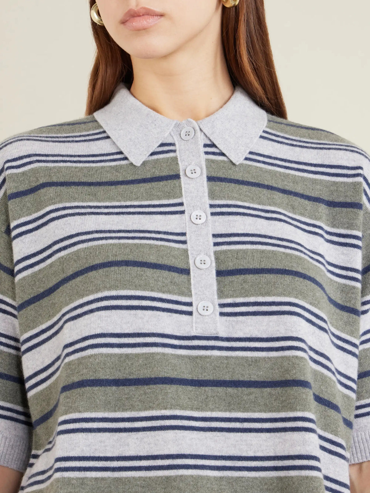 TWP Striped Cashmere Polo Sweater