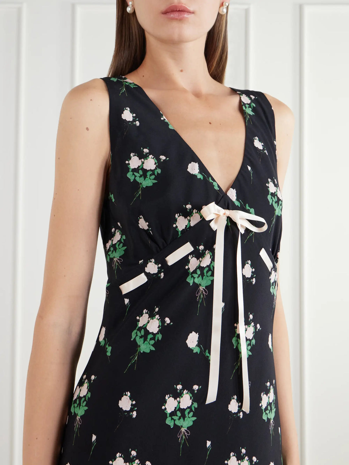 BERNADETTE Camille Bow-detailed Floral-print Silk Crepe De Chine Gown