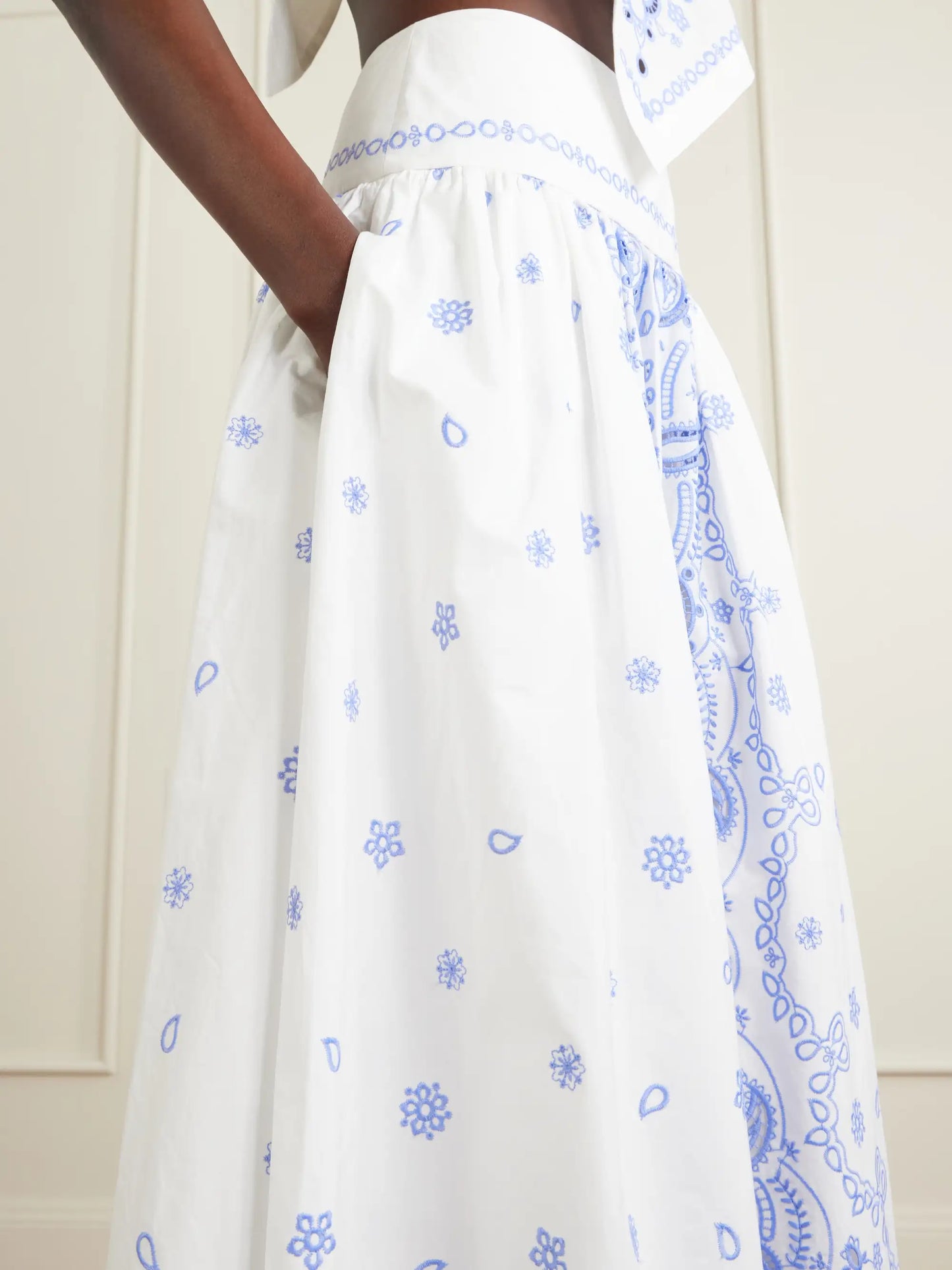 Tiered Embroidered Cotton-poplin Midi Skirt