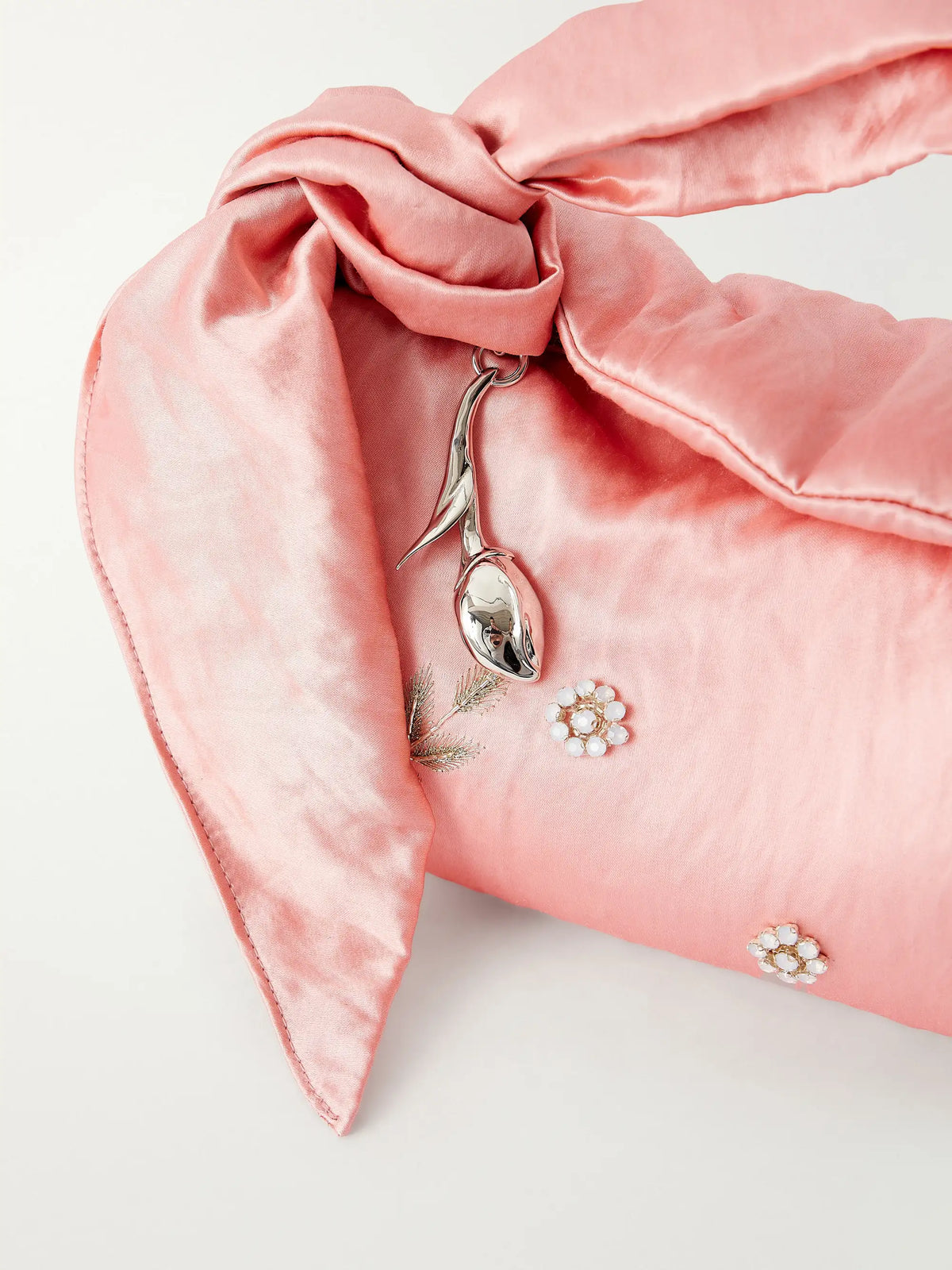 Erdem East West Bloom Crystal-embellished Embroidered Textured Satin Top-handle Bag