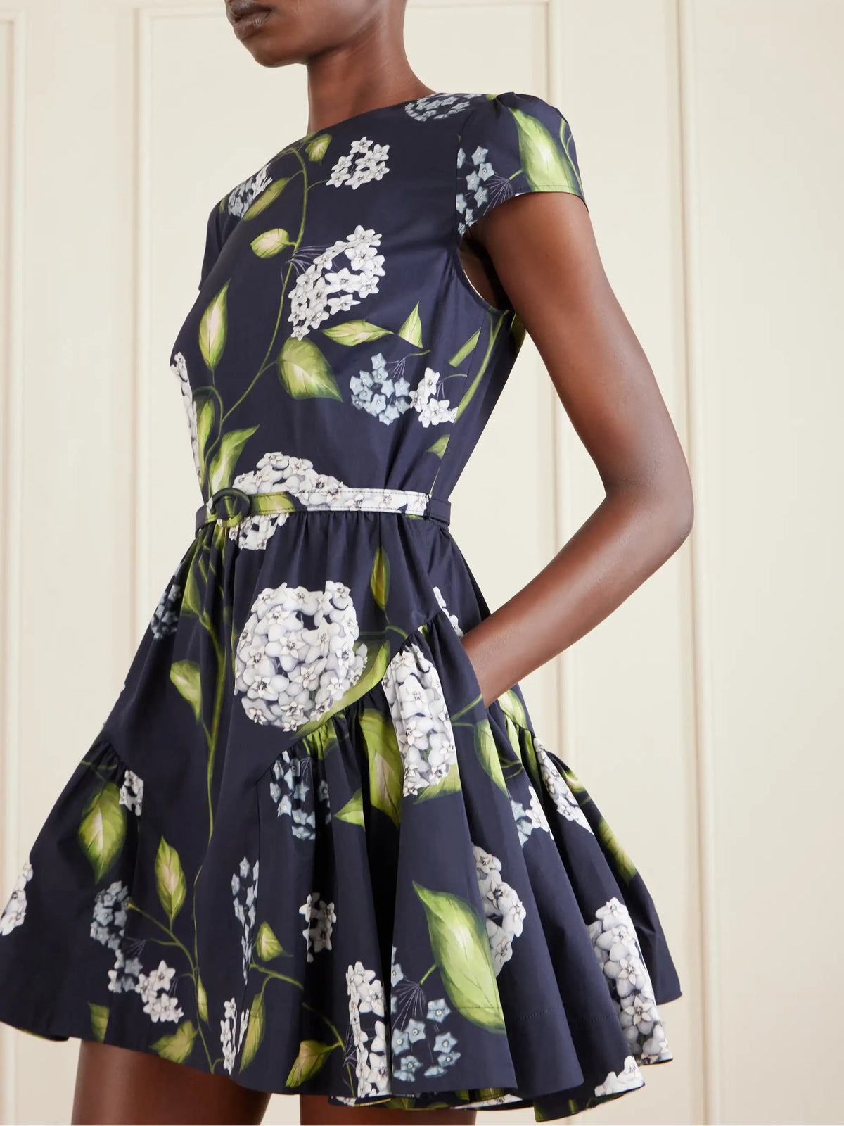 Belted Tiered Floral-print Cotton-blend Poplin Mini Dress