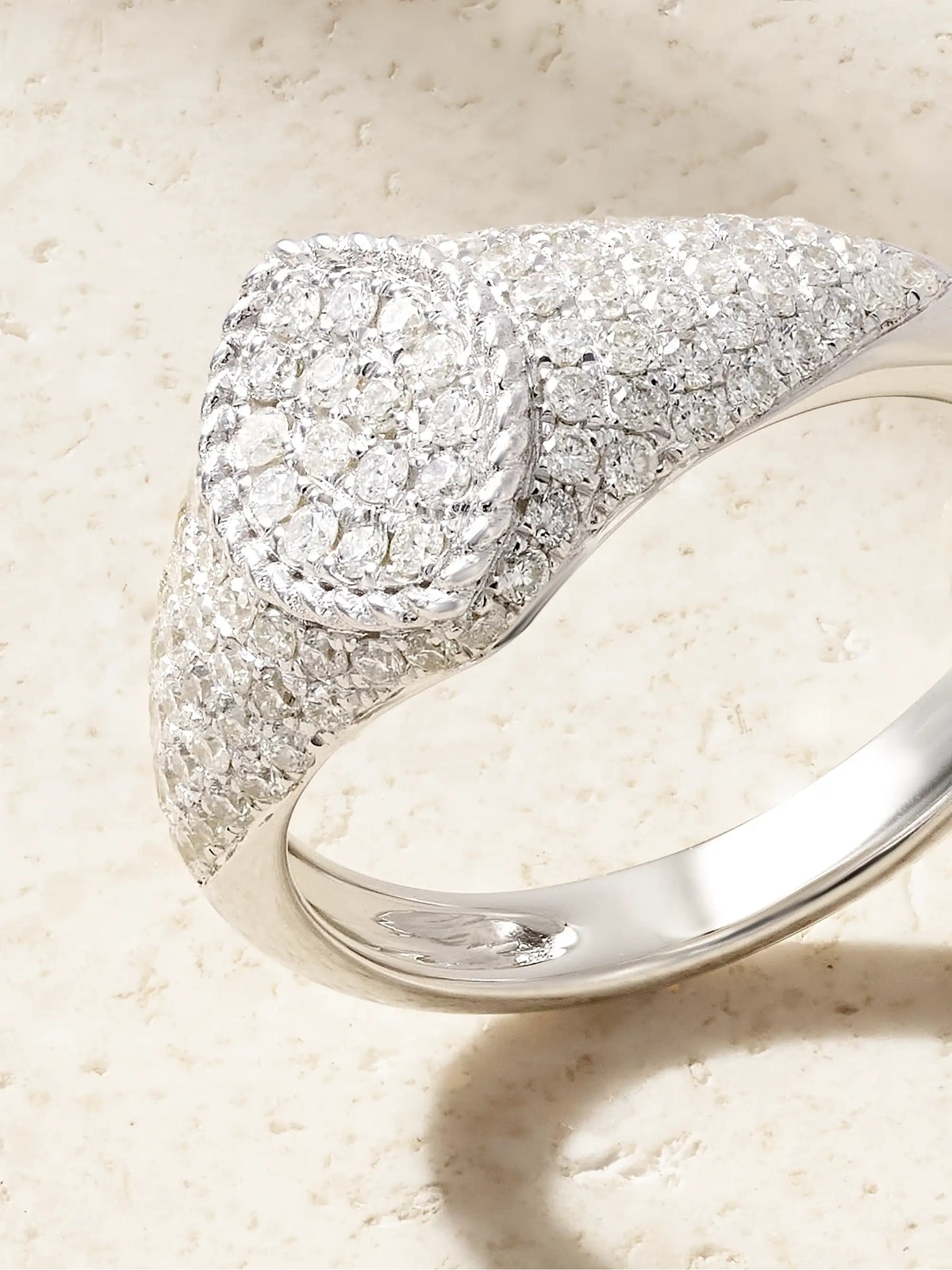 Baby Chevalière Marquise 9-karat White Gold Diamond Signet Ring