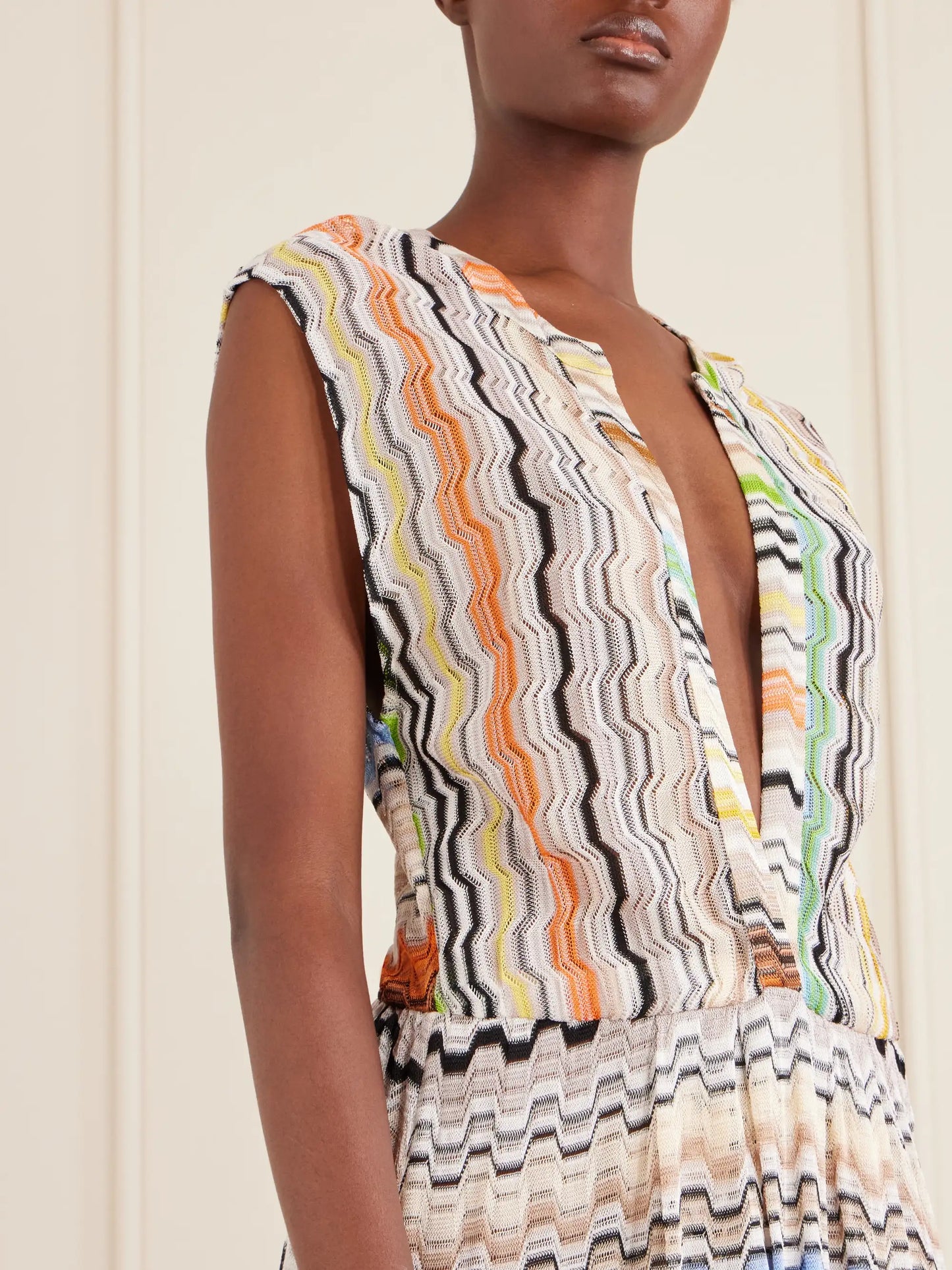 Pleated Striped Crochet-knit Maxi Dress