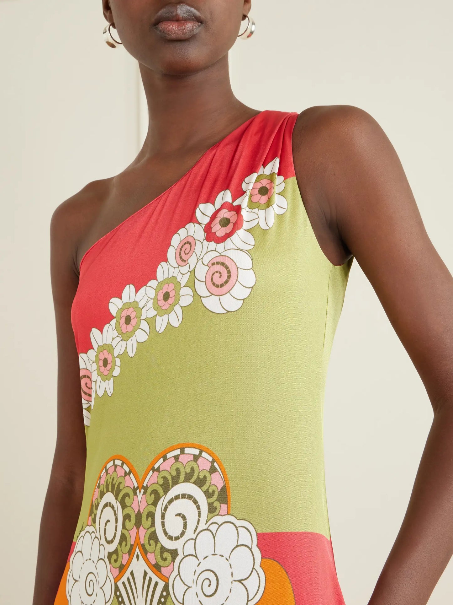 Clingy Roy Printed One-shoulder Jersey Maxi Dress