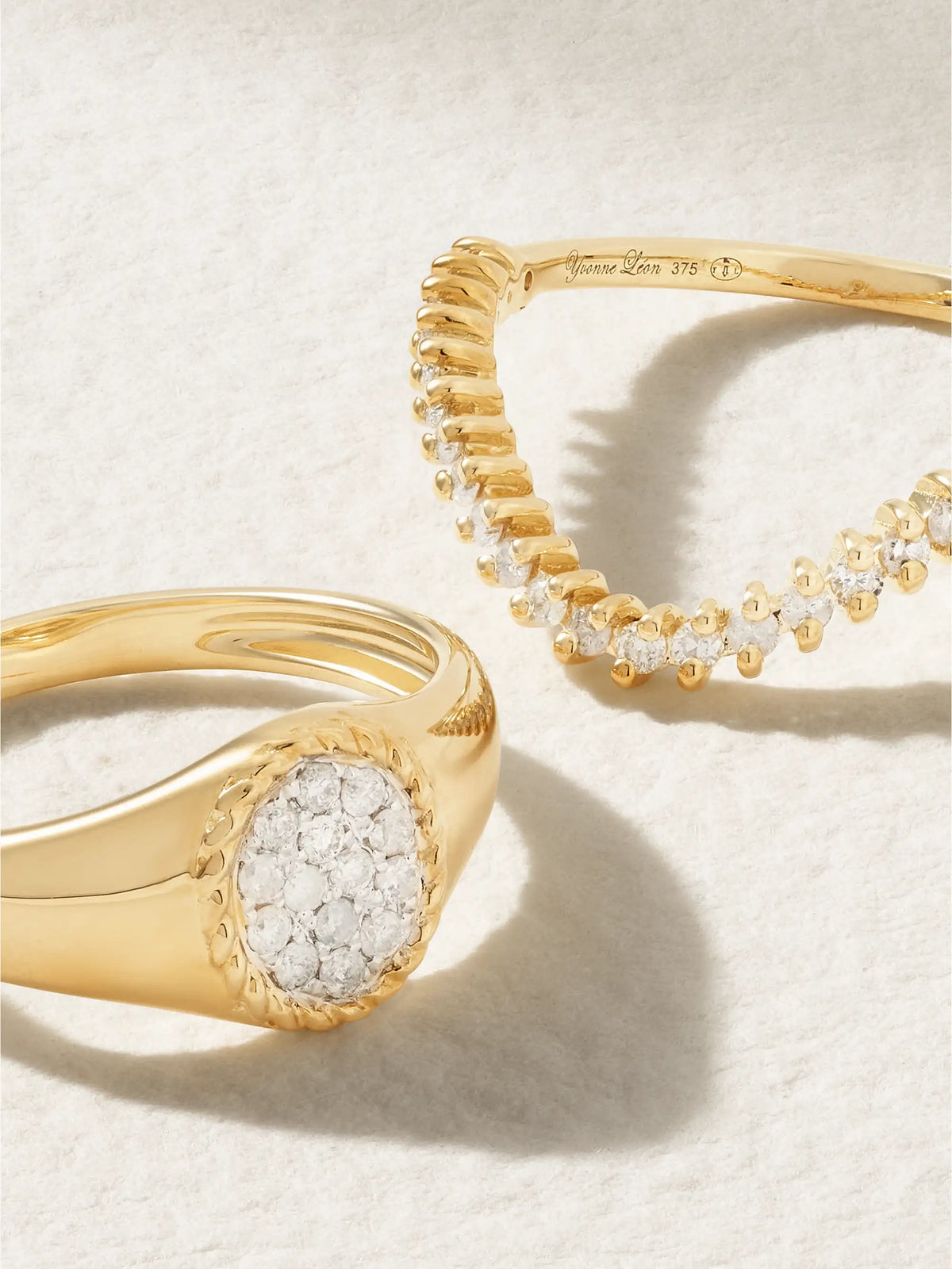 Mini Chevalière + Alliance Set Of Two 9-karat Gold Diamond Signet Rings