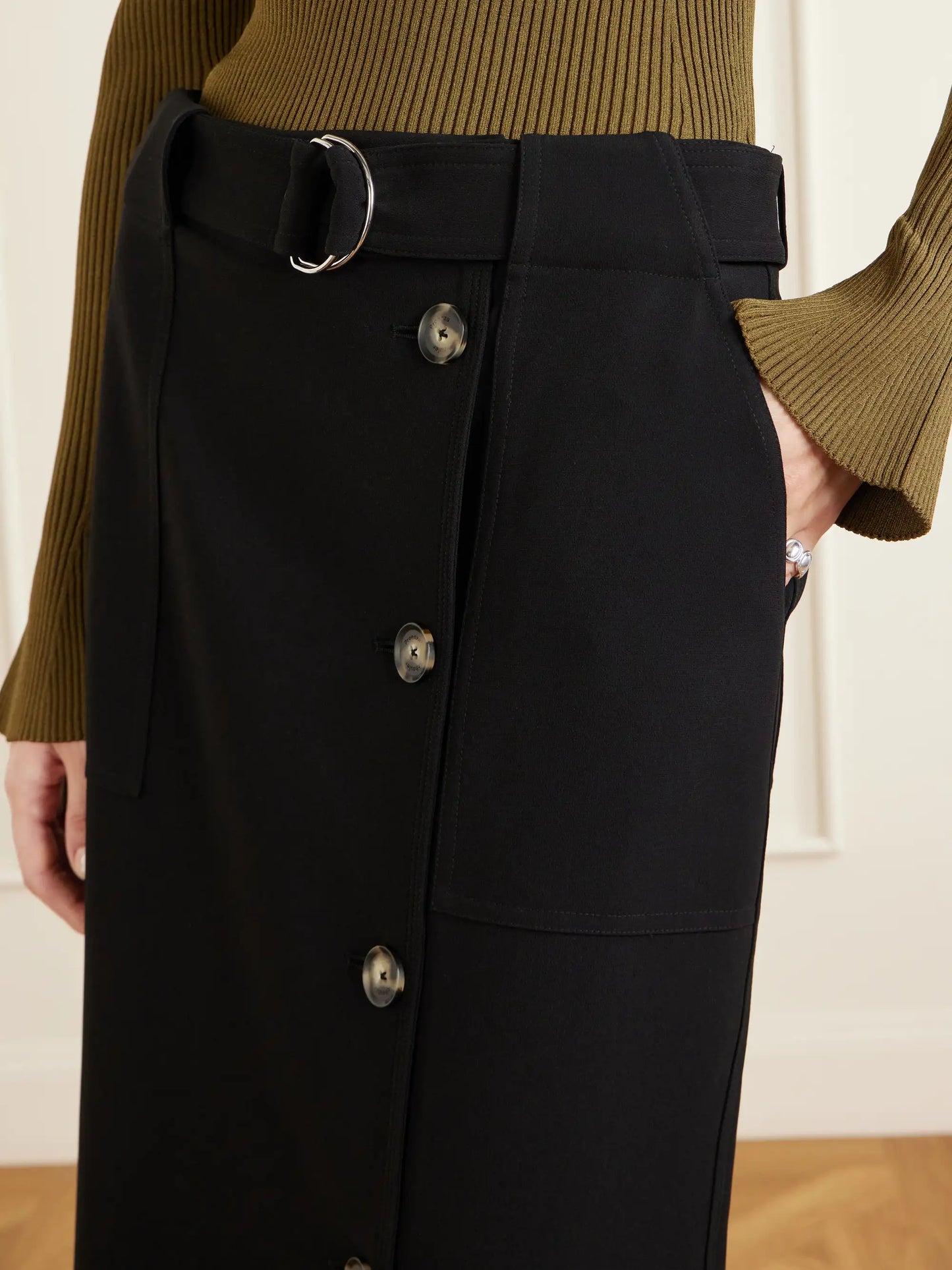 Carine Belted Crepe De Chine Midi Skirt