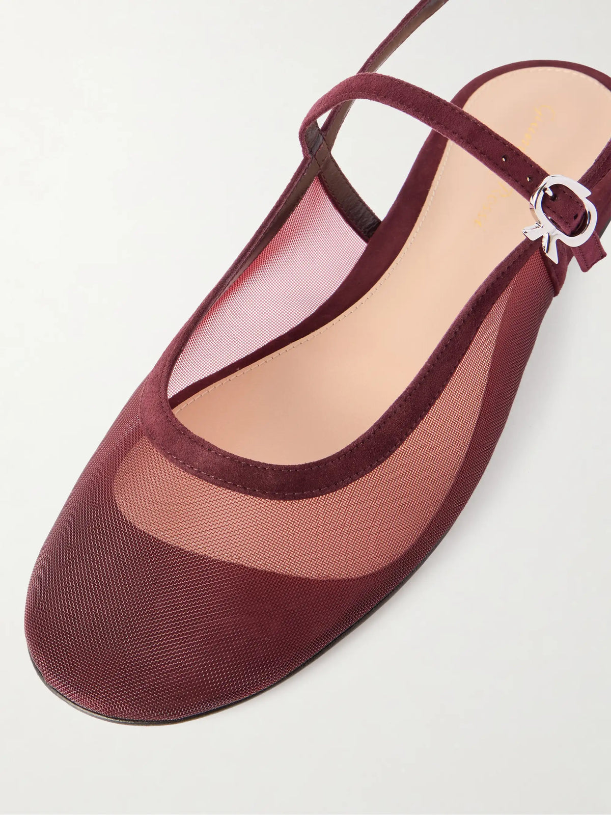 Suede-trimmed Mesh Slingback Flats
