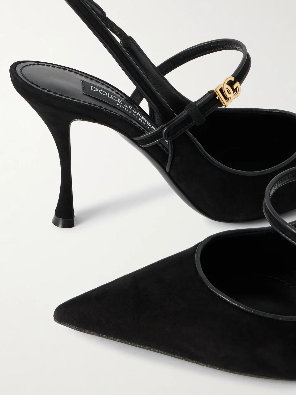 Italian Tailoring Leather-trimmed Suede Slingback Pumps