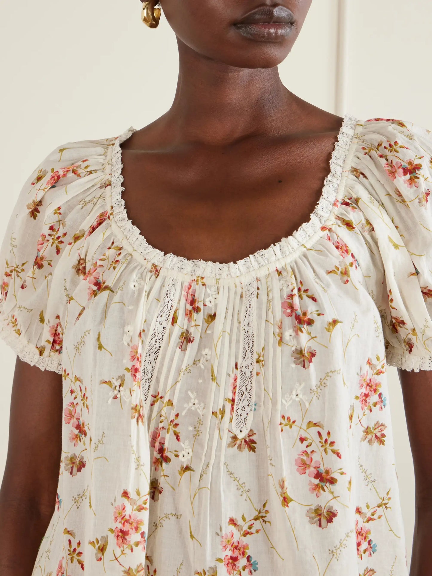 Frederica Lace-trimmed Floral-print Organic Cotton Blouse