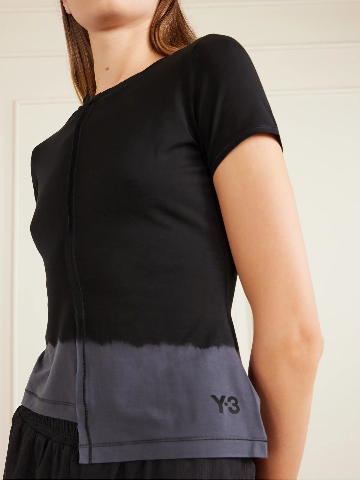 Asymmetric Two-tone Tencel Lyocell-blend Jersey T-shirt