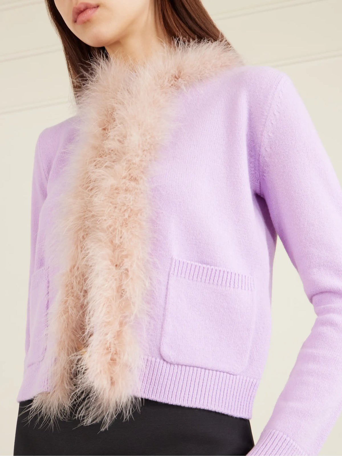 Feather-trimmed Wool Cardigan