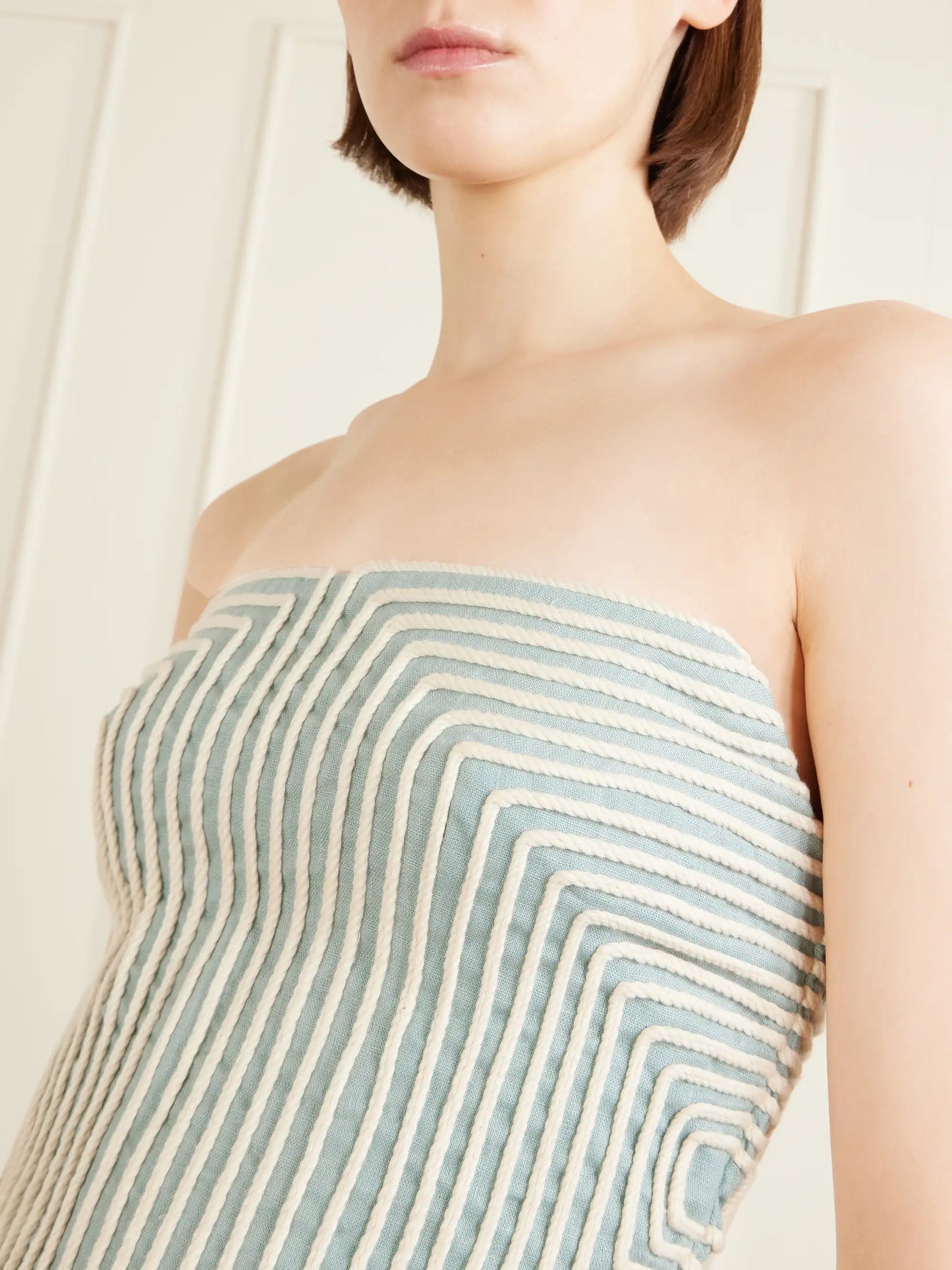 Nyota Alma Embroidered Linen And Cotton-blend Bustier Top