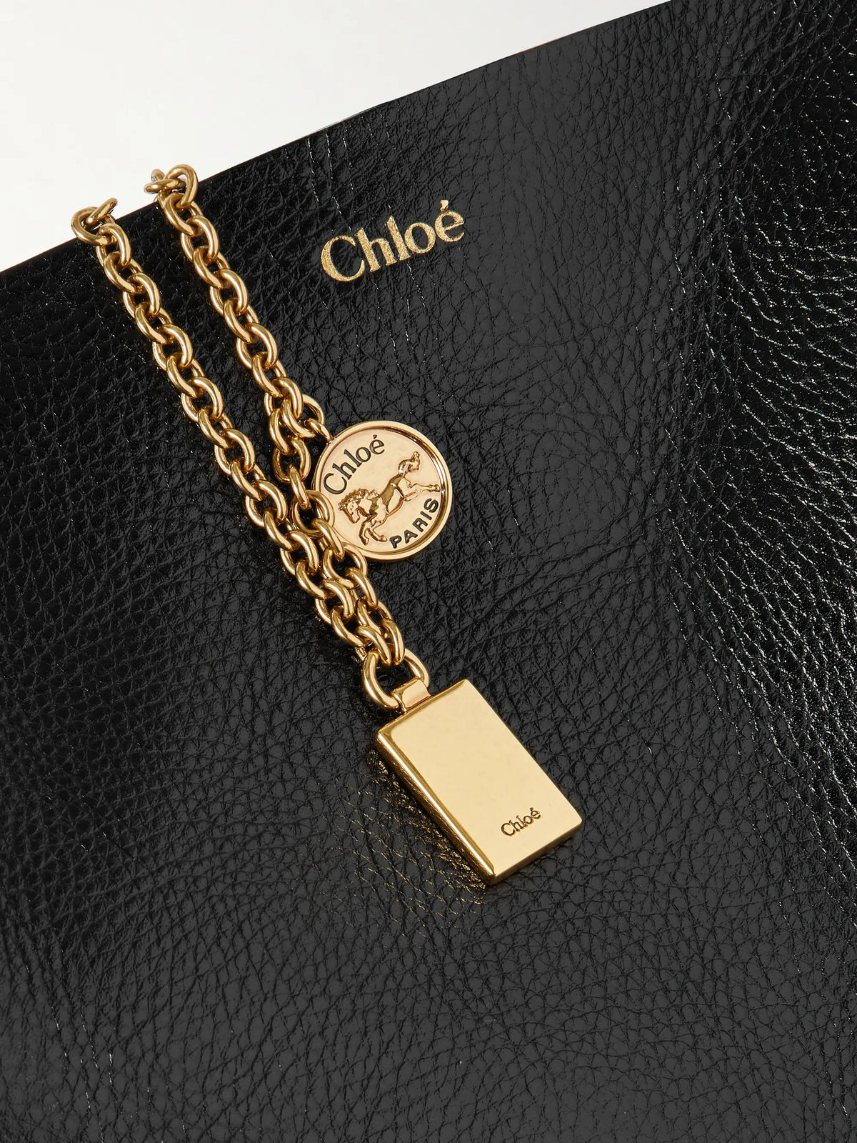 Spin Embellished Paneled Textured-leather Tote