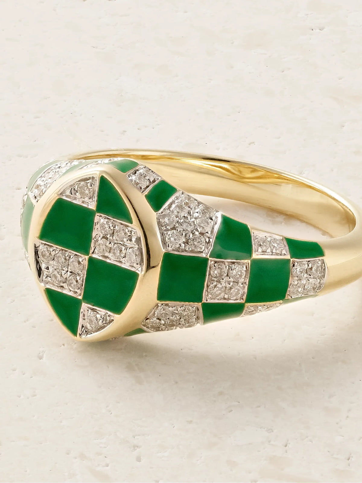 Baby Chevalière Marquise 9-karat Yellow And White Gold, Enamel And Diamond Signet Ring