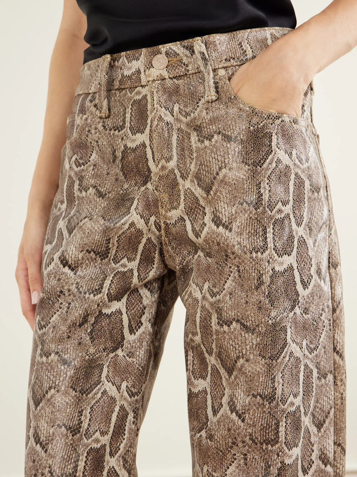 Mother The Maven Sneak Coated Snake-effect Leather-blend Wide-leg Pants