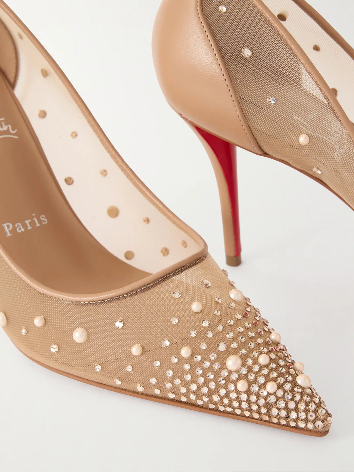 Miss Z 80 Leather-trimmed Embellished Mesh Pumps