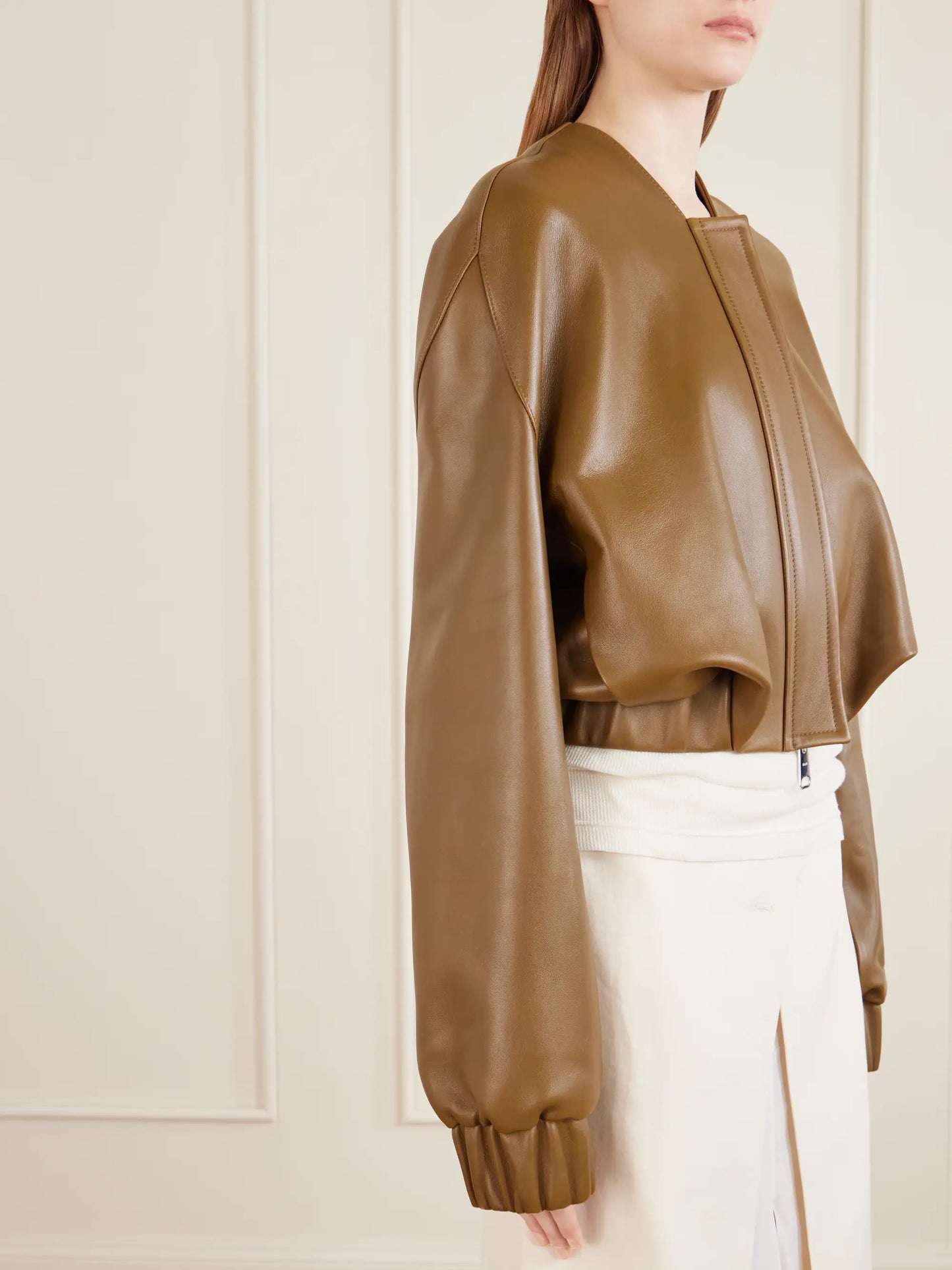 Cordan Cropped Leather Bomber Jacket