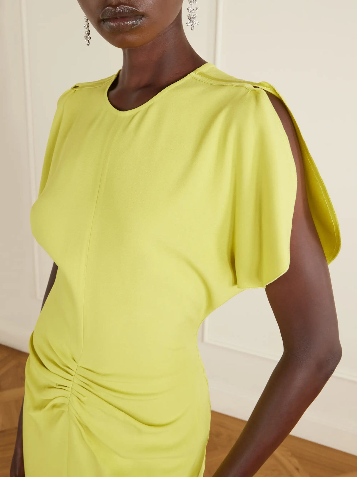 Bela Gathered Satin Midi Dress