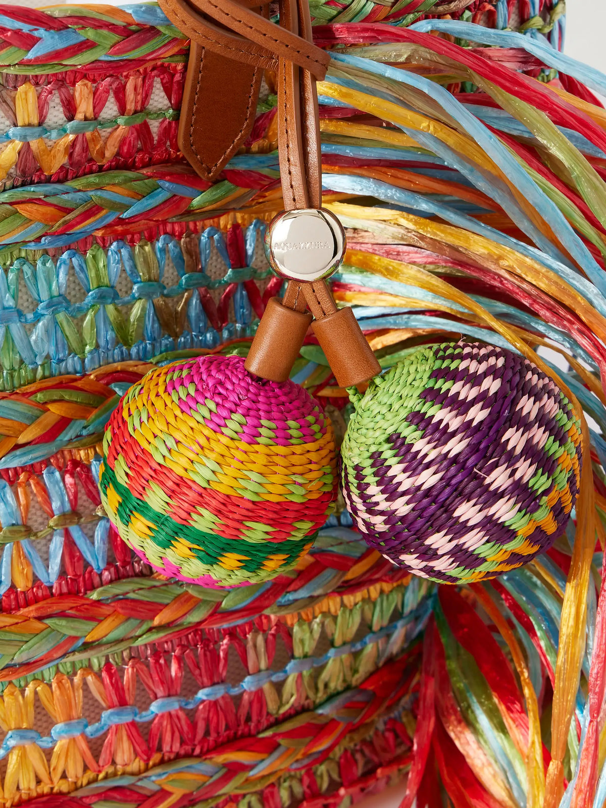 Trancoso Fringed Embellished Leather-trimmed Woven Raffia Tote