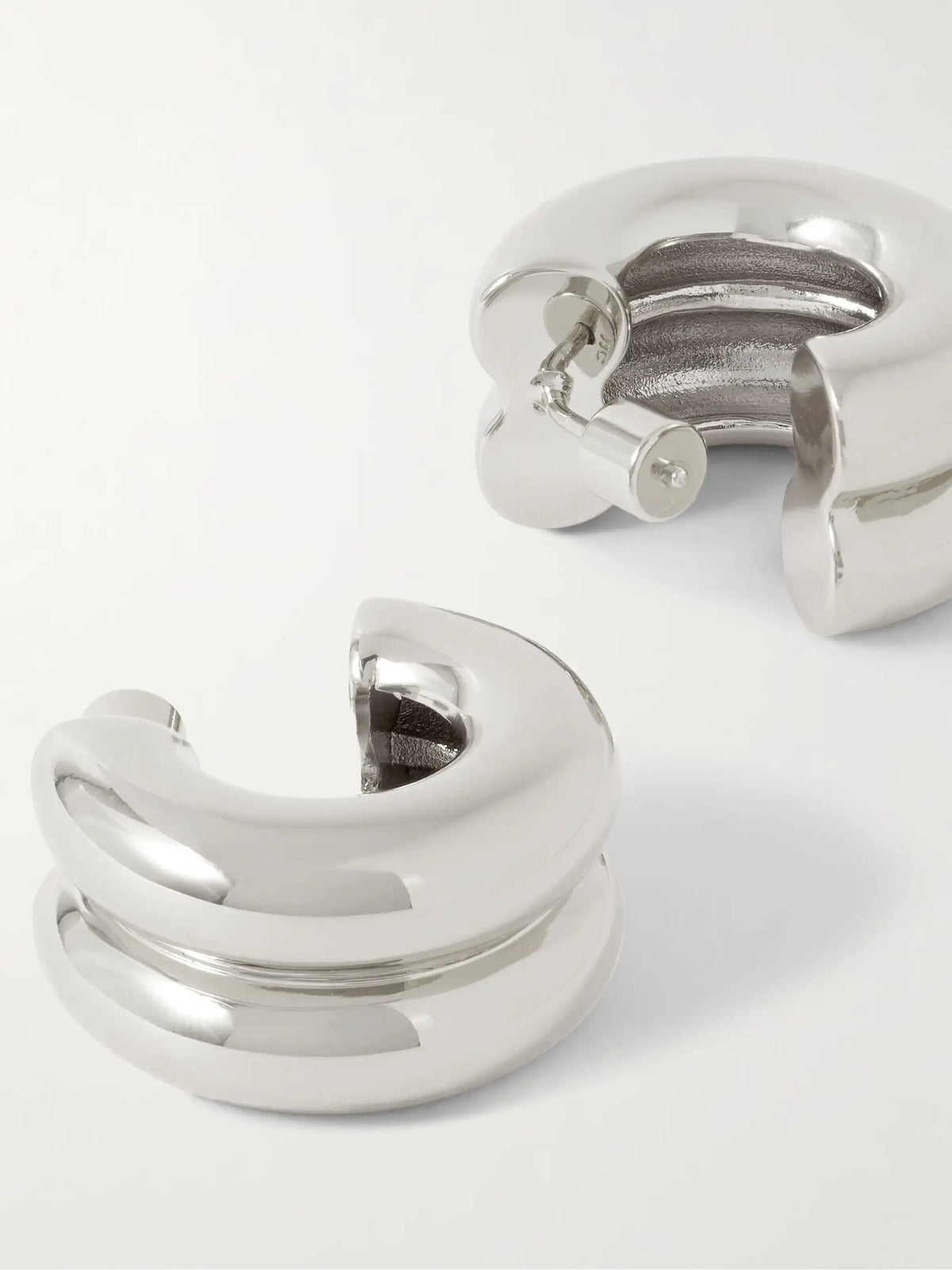 Double Rhodium-plated Hoop Earrings