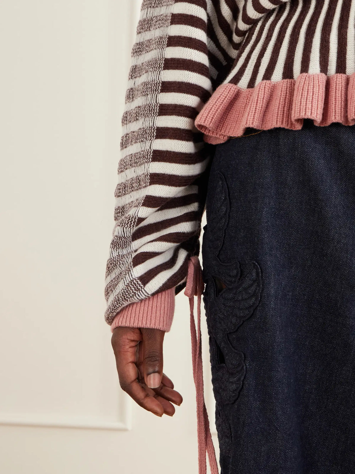 Zimmermann Clash Bow-detailed Ruffled Striped Merino Wool And Cotton-blend Sweater