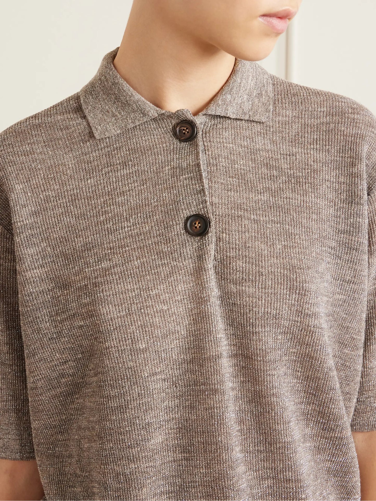 Metallic-knit Polo Shirt