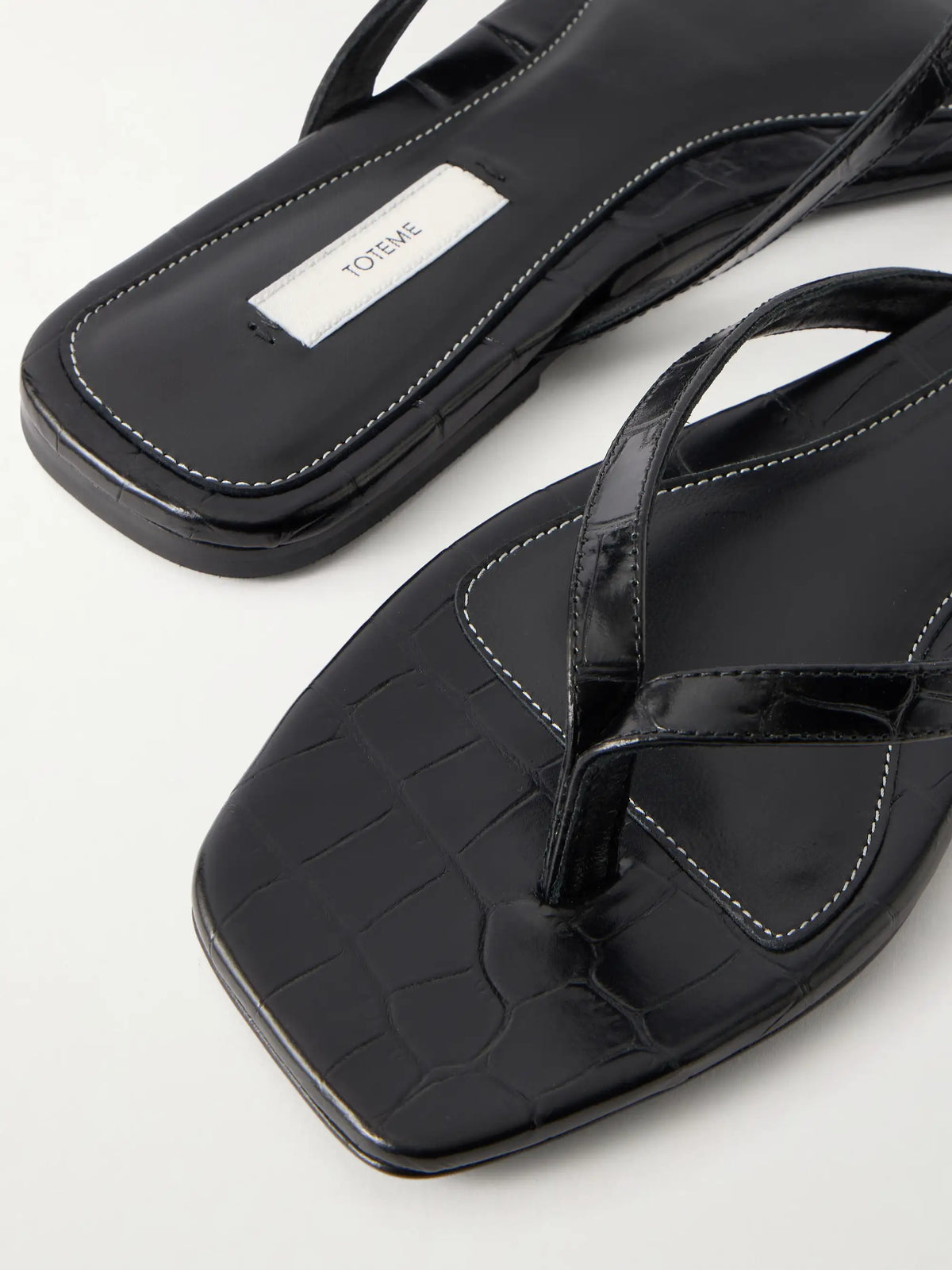 Croc-effect Leather Flip Flops