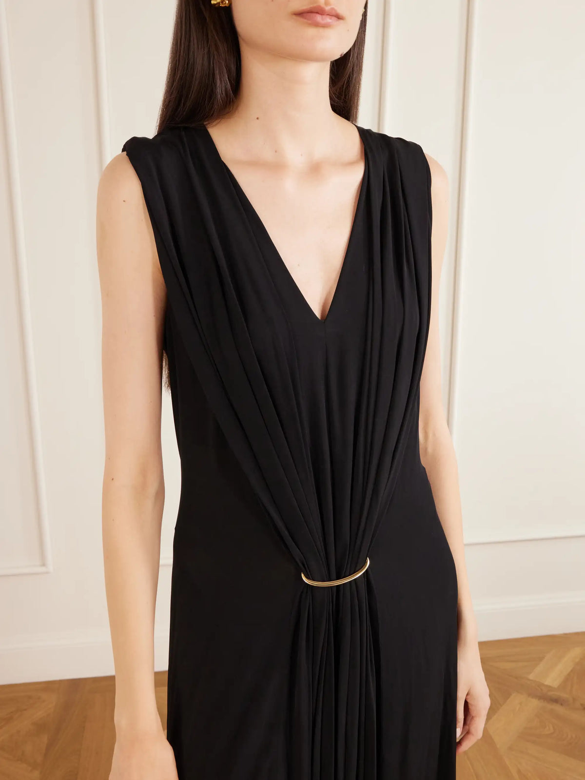 Gathered Embellished Stretch-jersey Maxi Dress