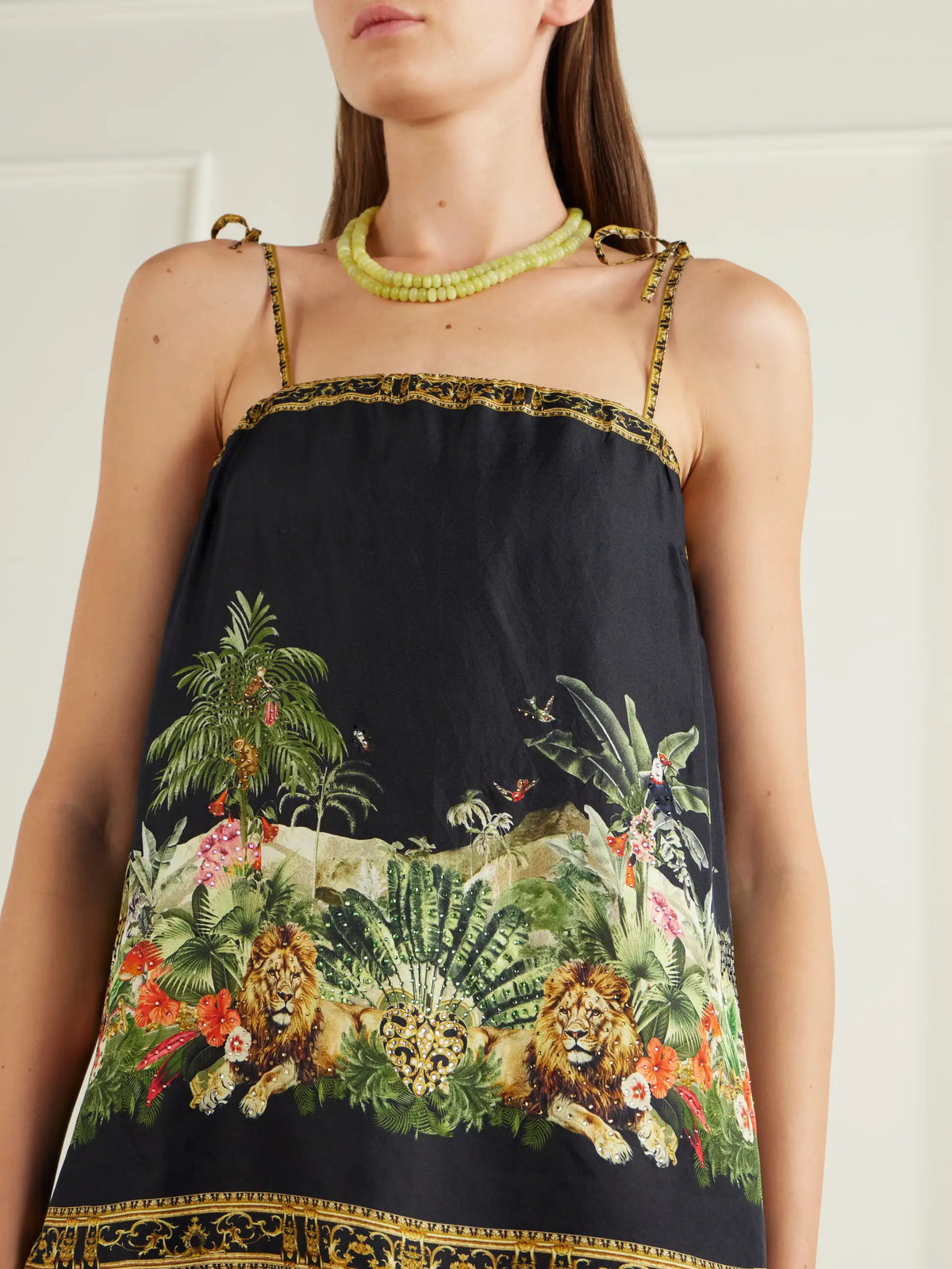 Camilla Crystal-embellished Printed Silk-satin Top