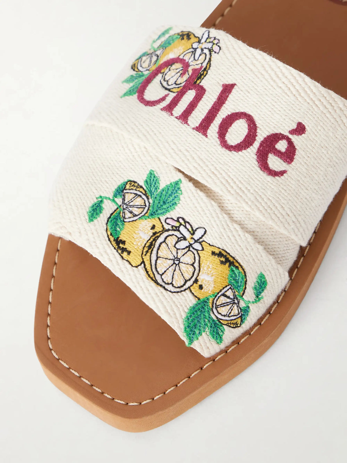 Embroidered Linen-trim Sandals