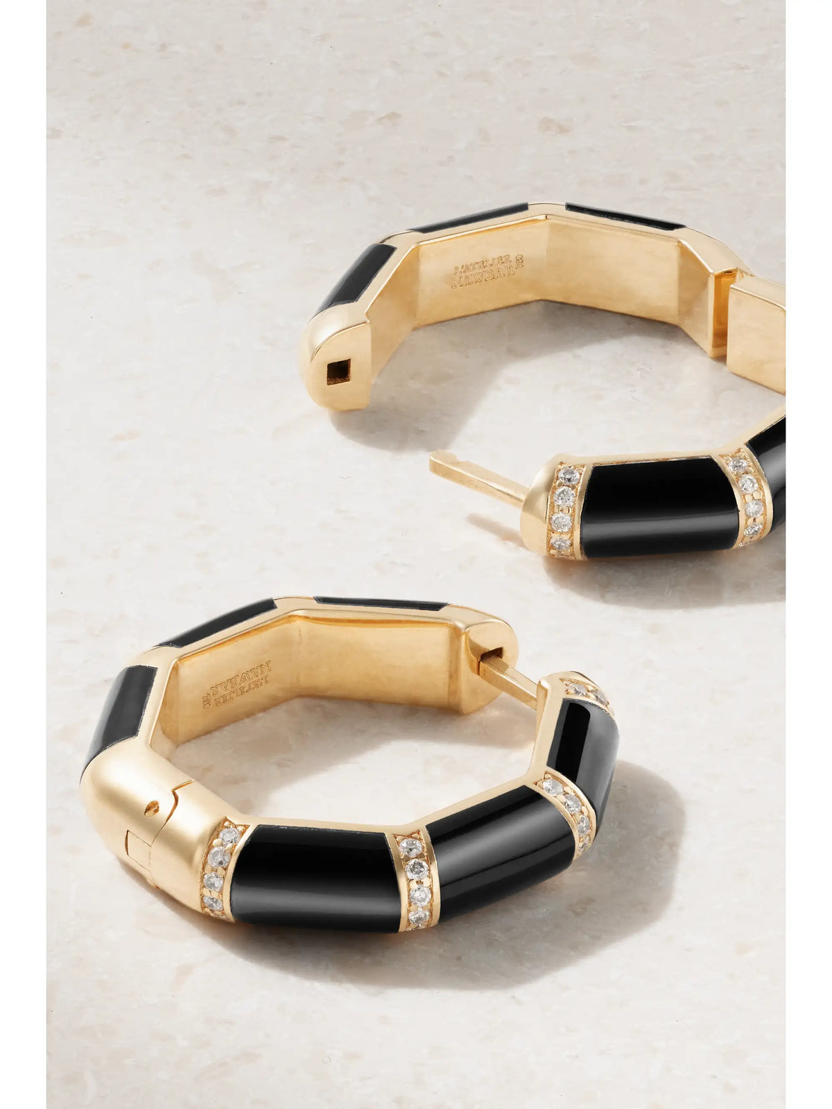 Bamboo 18-karat Gold, Onyx And Diamond Hoop Earrings