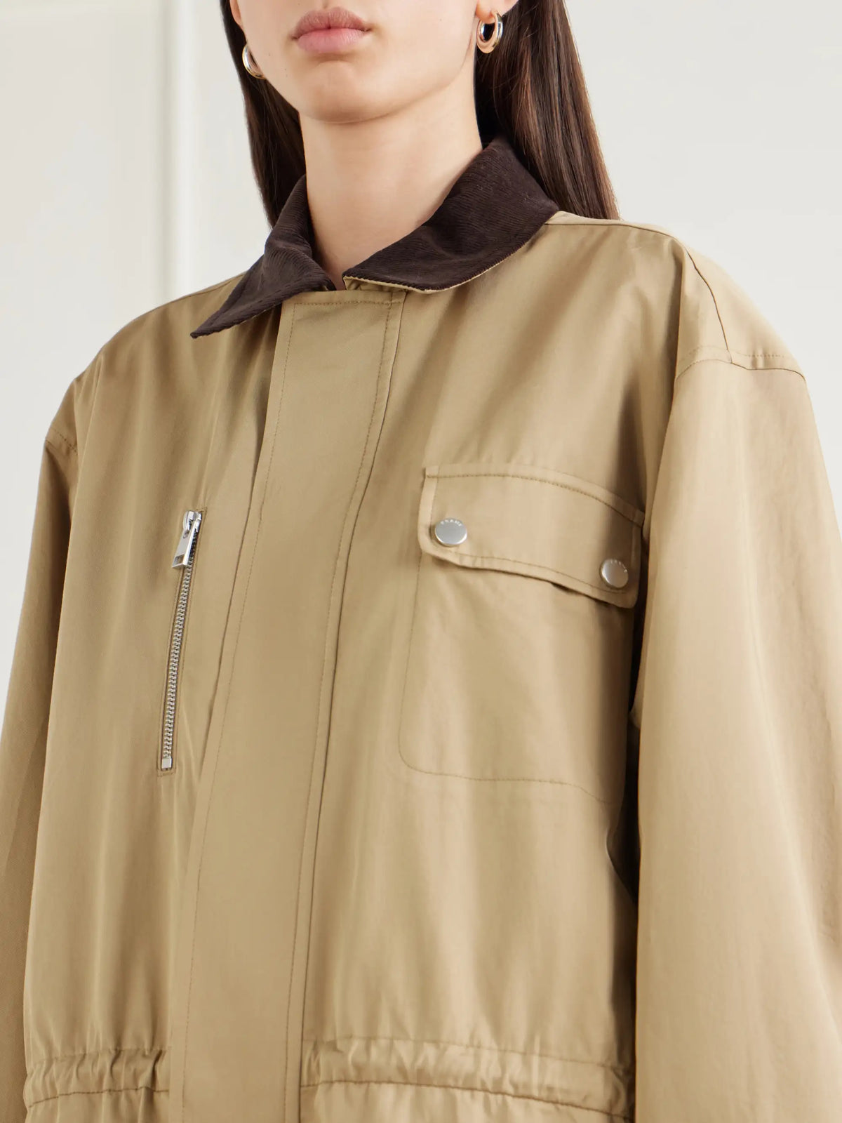 FRAME The Safari Drawstring Corduroy-trimmed Cotton-twill Jacket