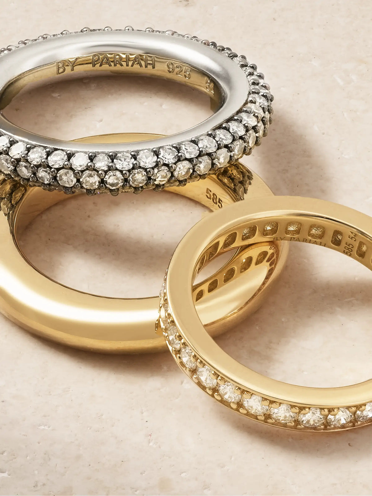 Set Of Three 14-karat Recycled Yellow And White Gold Diamond Rings