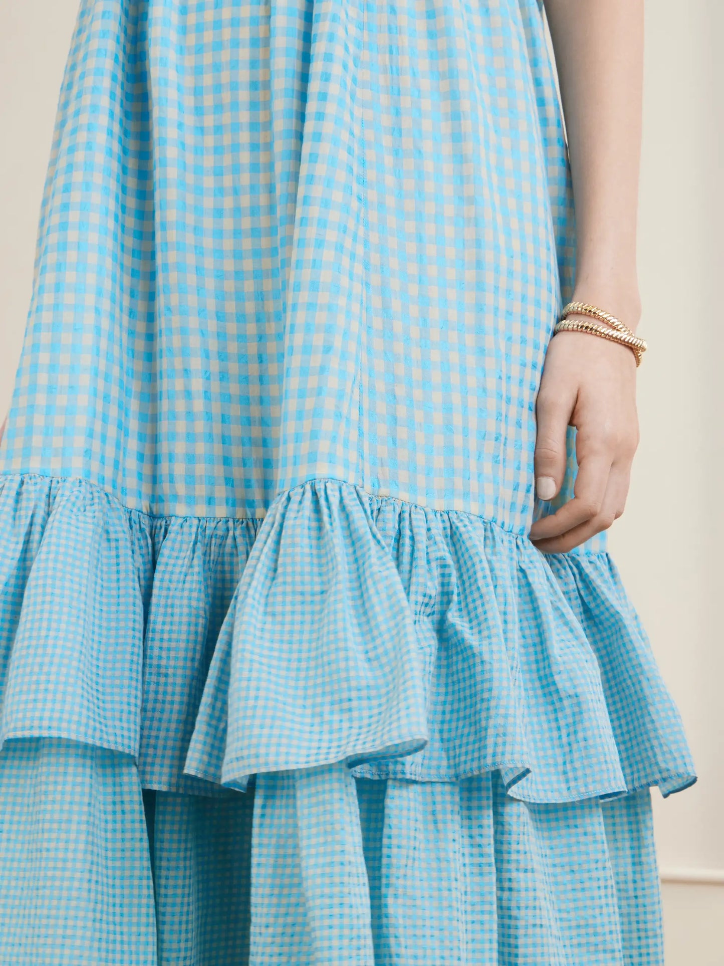 Teek Ruffled Tiered Checkered Cotton Silk Dress