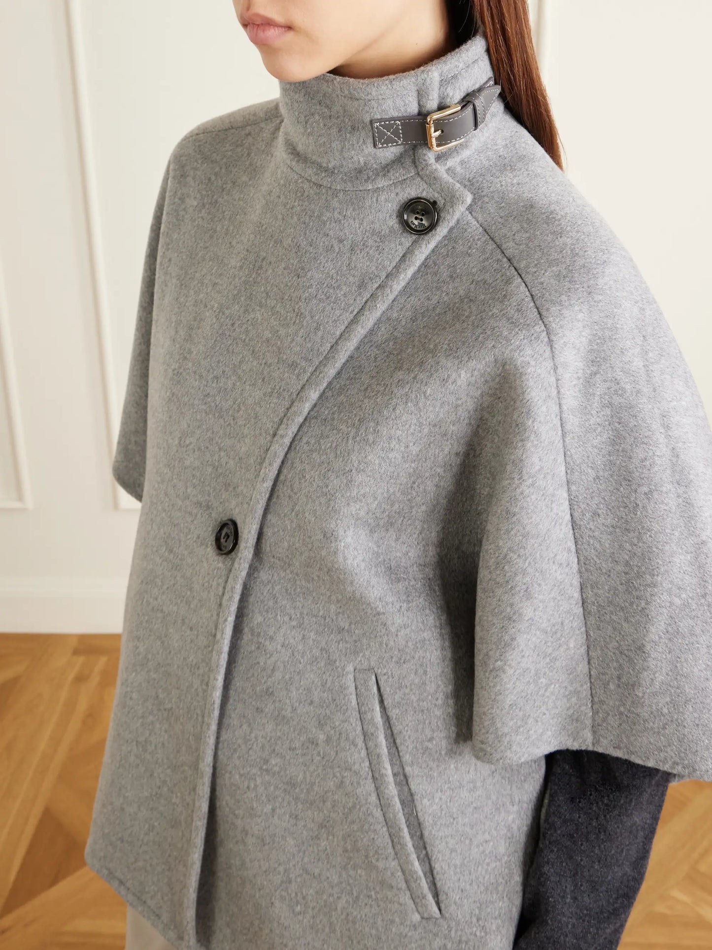 Buckled Leather-trimmed Cashmere Cape