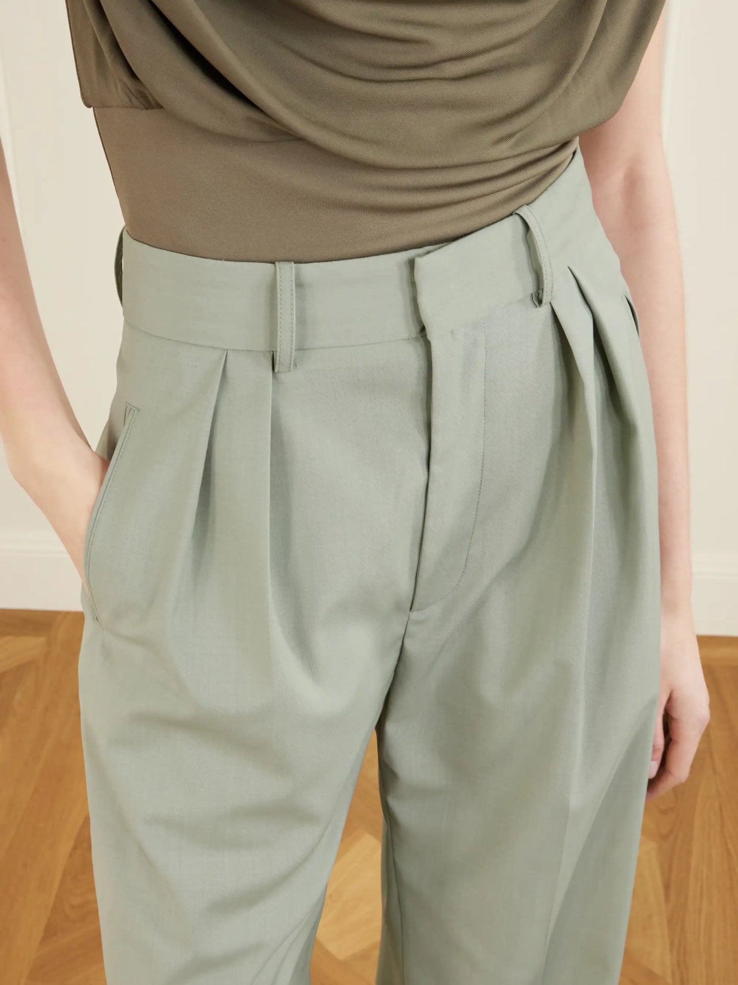 Aiden Pleated Grain De Poudre Straight-leg Pants
